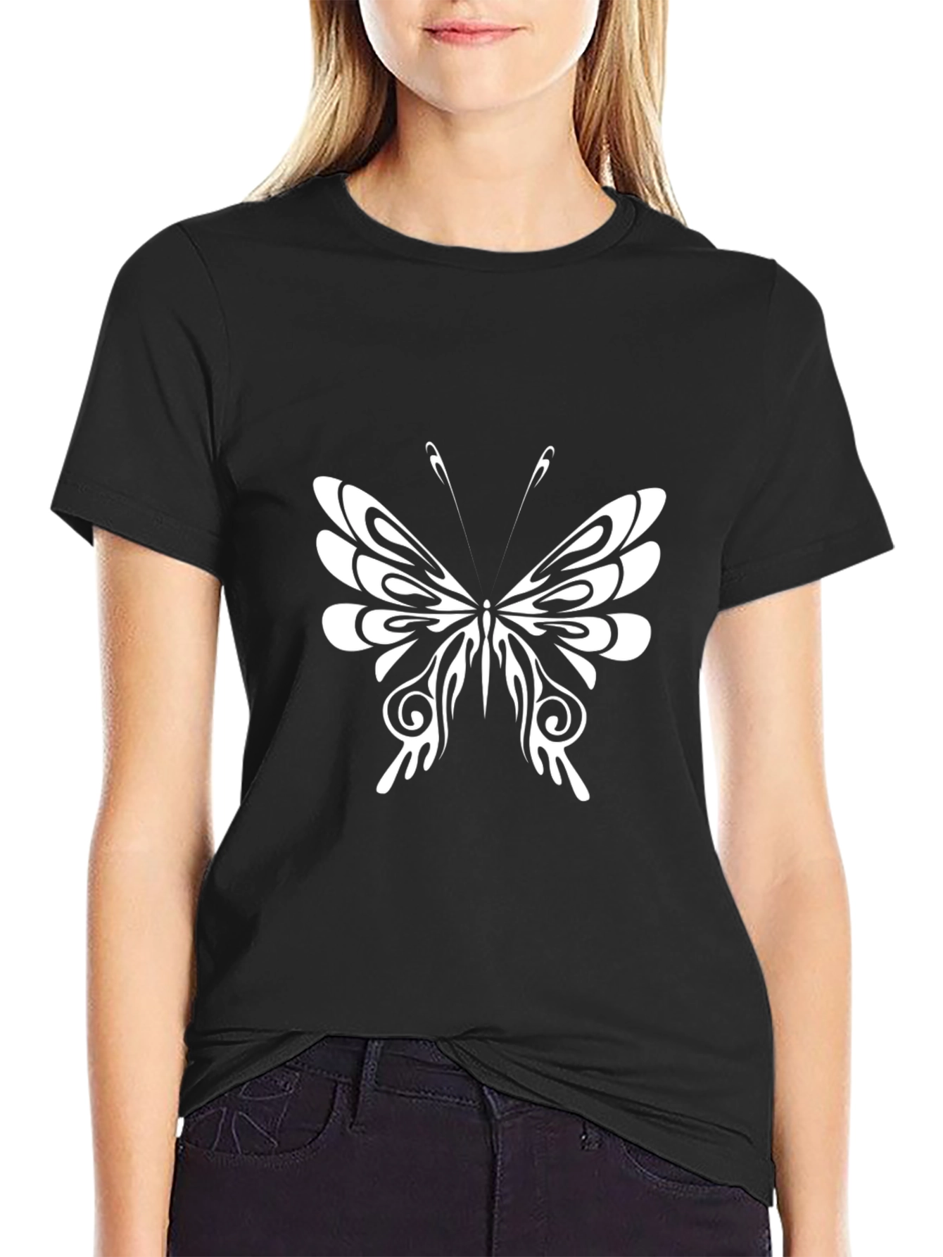 Tribal Butterfly Graphic Black T-Shirt