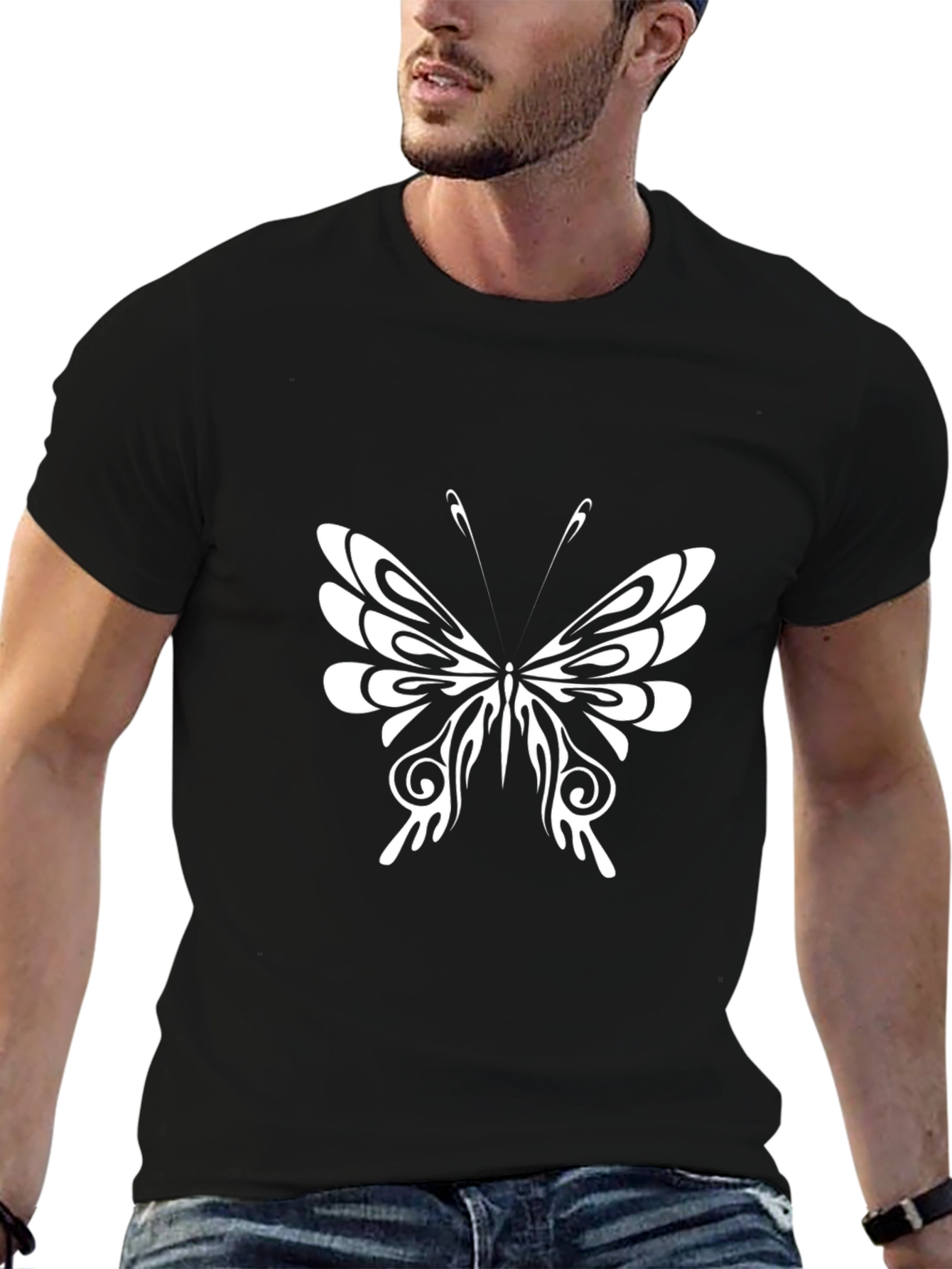 Tribal Butterfly Graphic Black T-Shirt