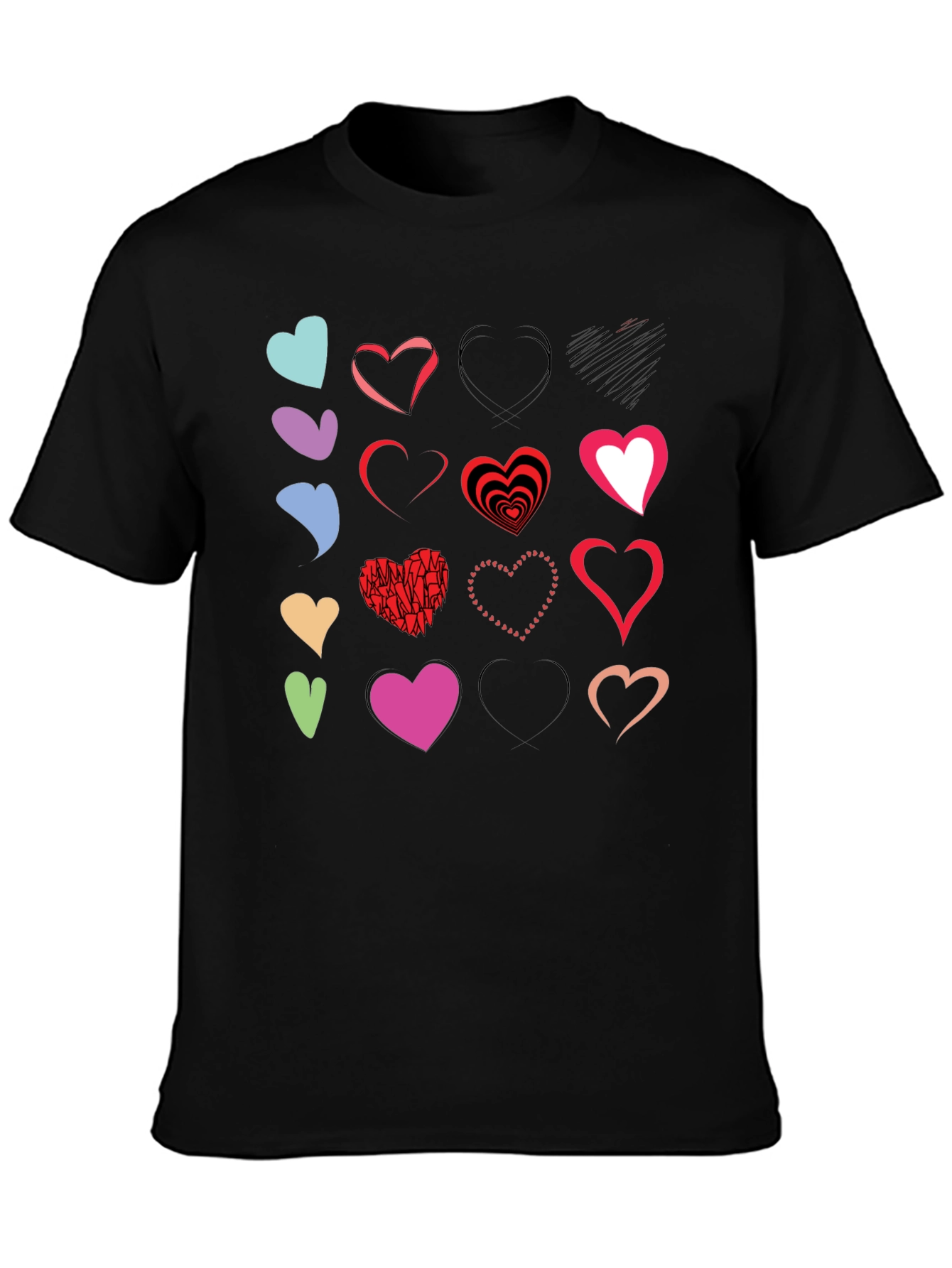 Heart Print Black T-Shirt - Graphic Design Tee