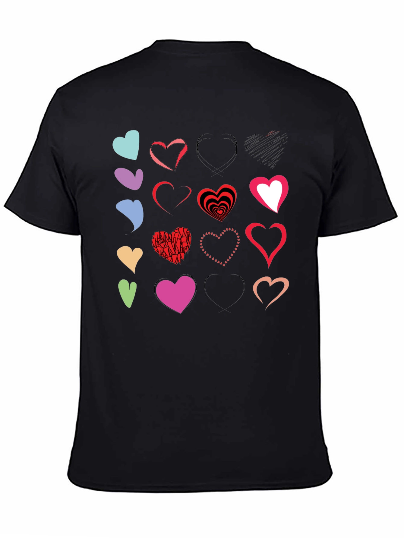 Heart Print Black T-Shirt - Graphic Design Tee