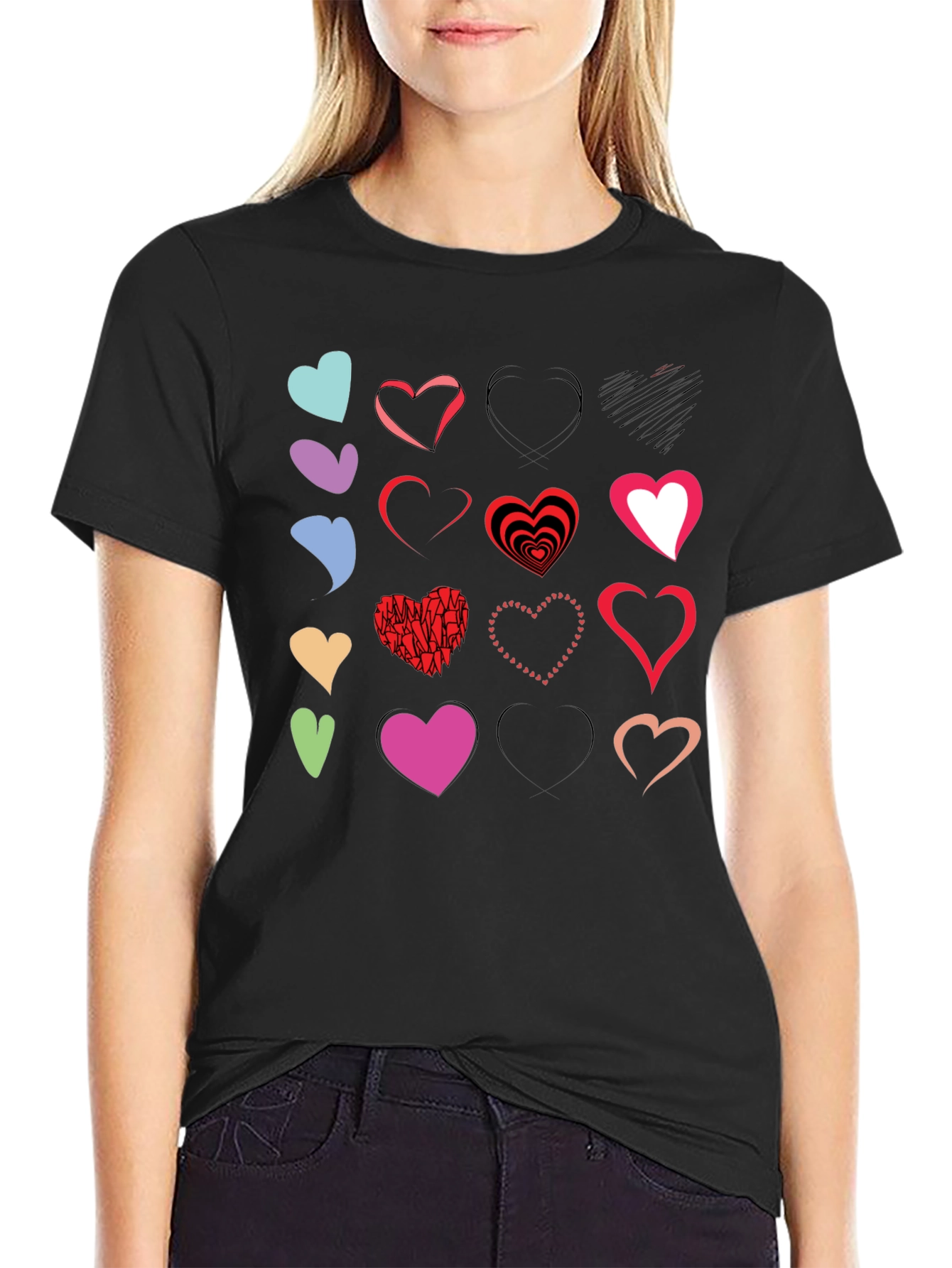Heart Print Black T-Shirt - Graphic Design Tee