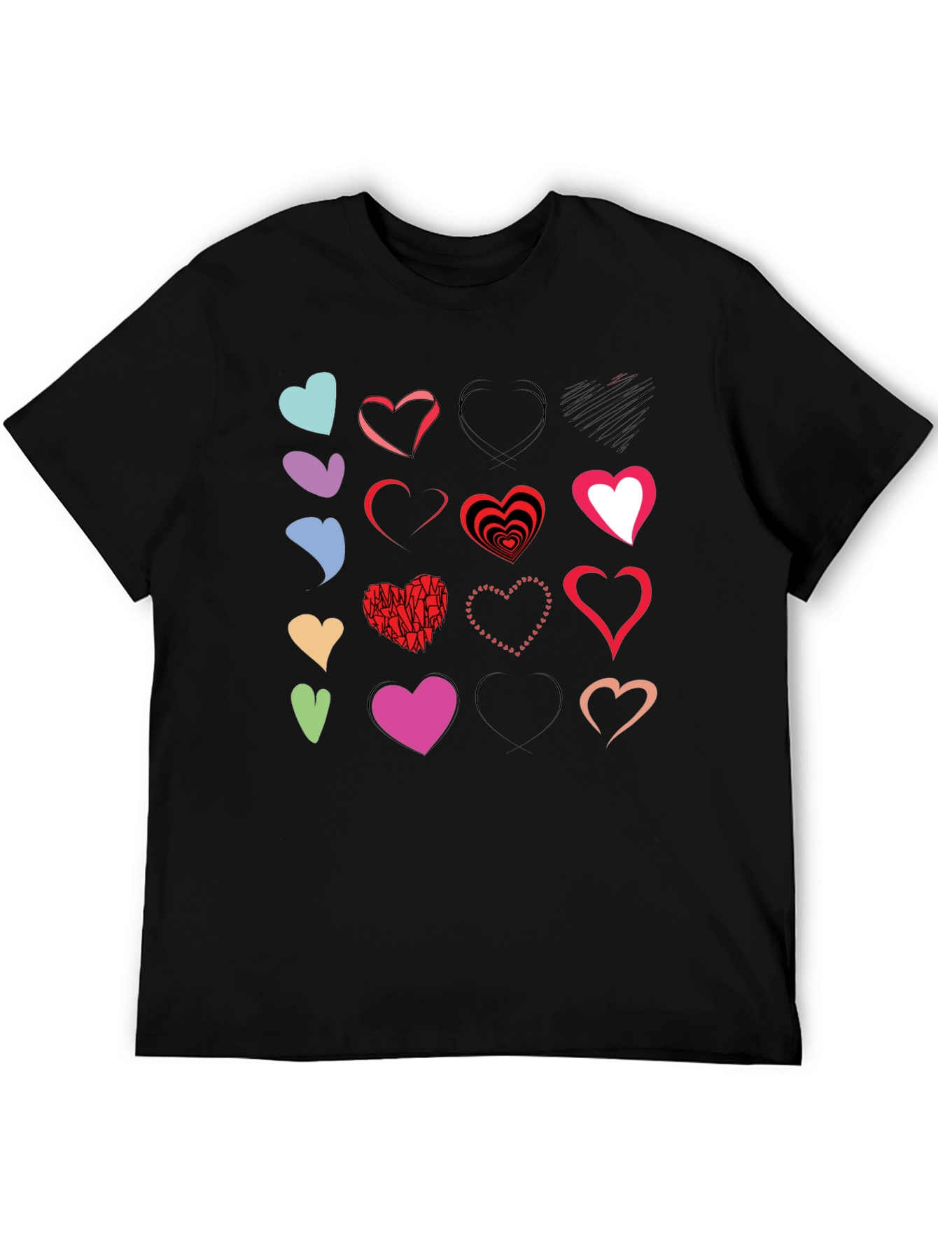 Heart Print Black T-Shirt - Graphic Design Tee