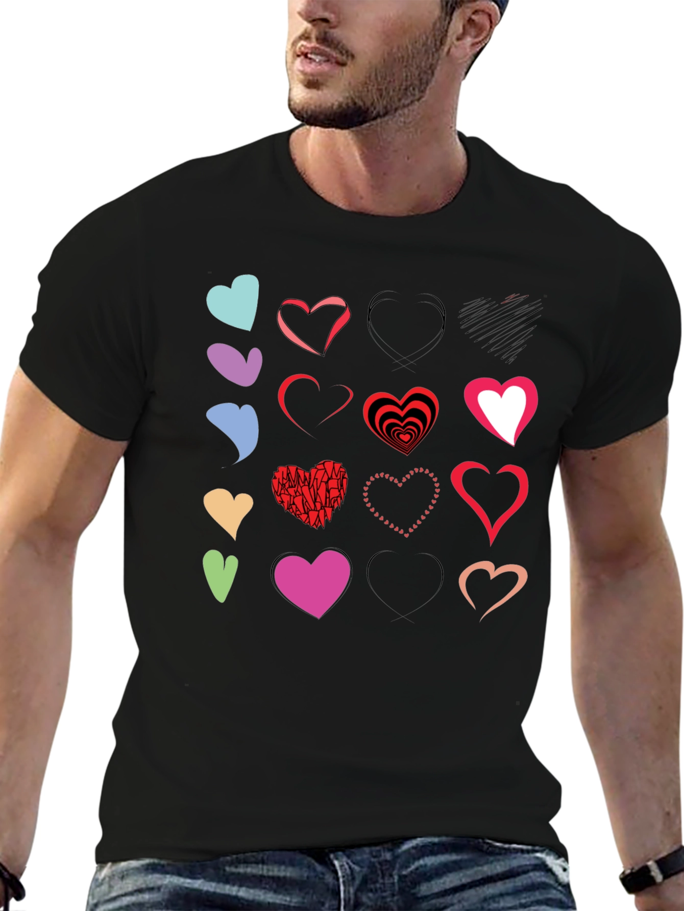 Heart Print Black T-Shirt - Graphic Design Tee