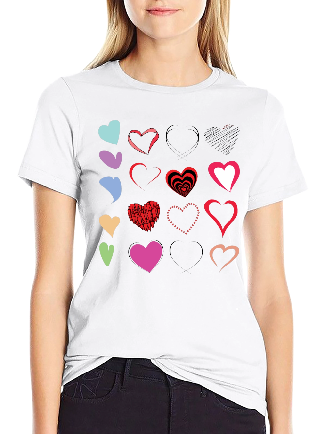Heart Print Black T-Shirt - Graphic Design Tee