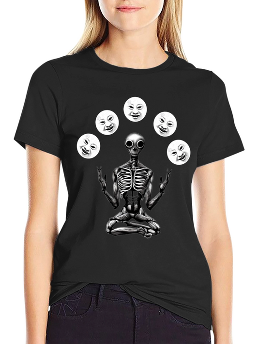 Alien Juggling Moon Faces Graphic T-Shirt
