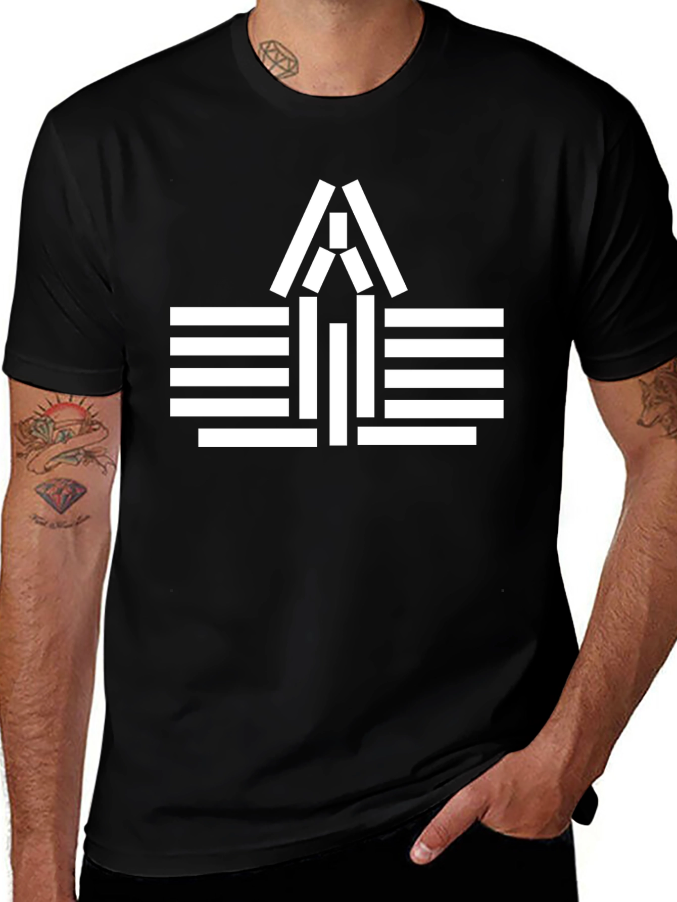 Modern Graphic Tee - Black with White Abstract Design