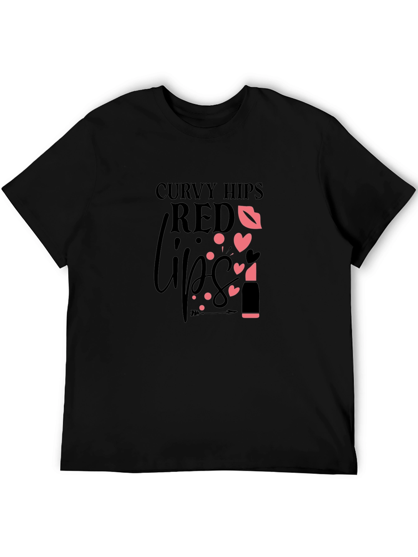 Curvy Hips Red Lips Black Graphic Tee
