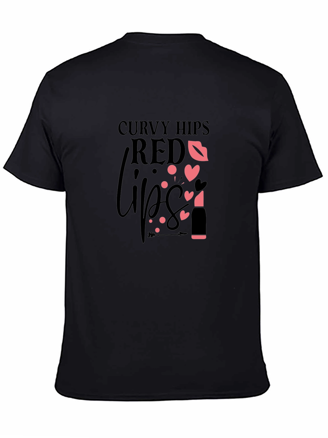 Curvy Hips Red Lips Black Graphic Tee