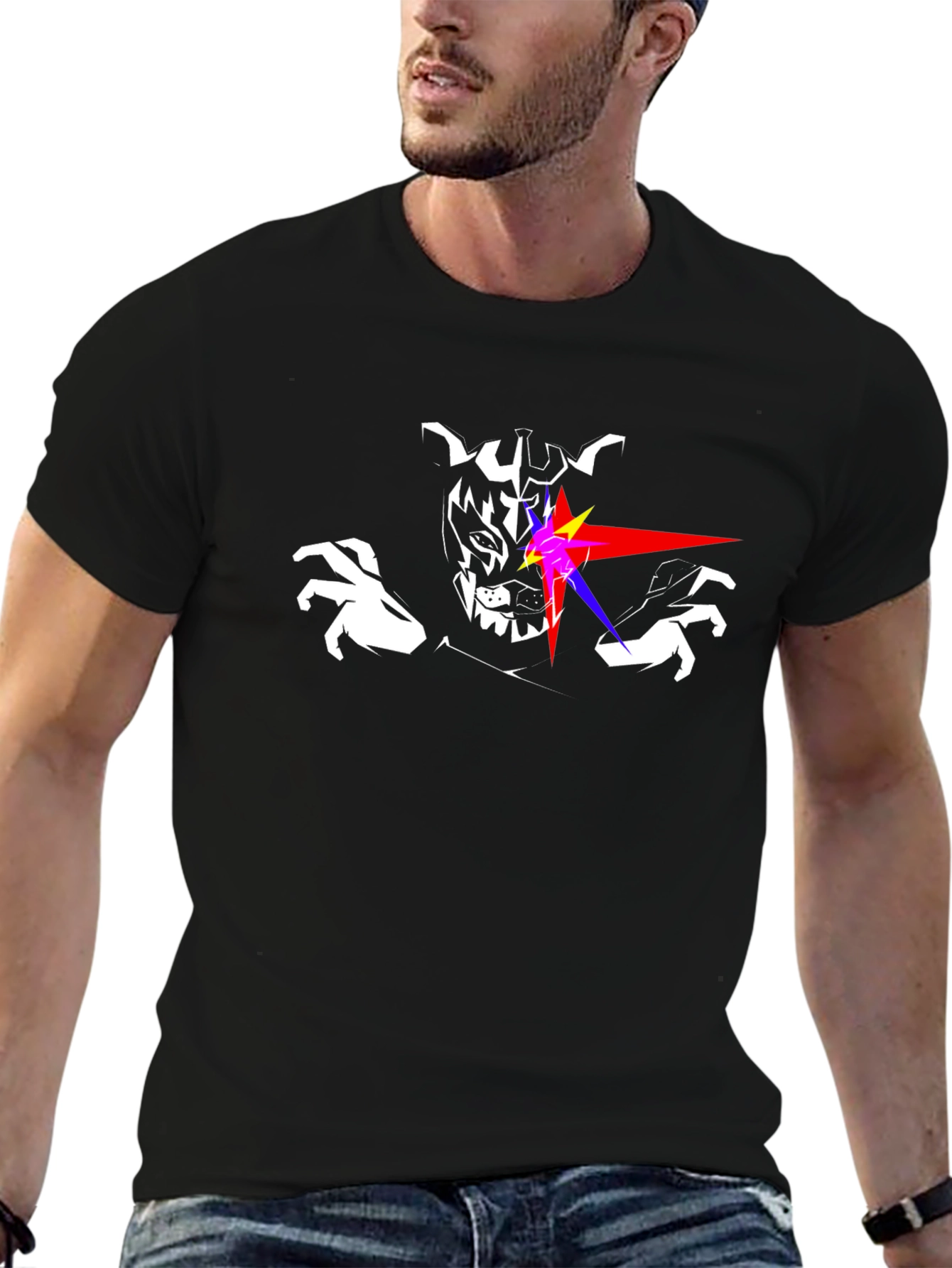 Laser Eyes Wolf Graphic T-Shirt