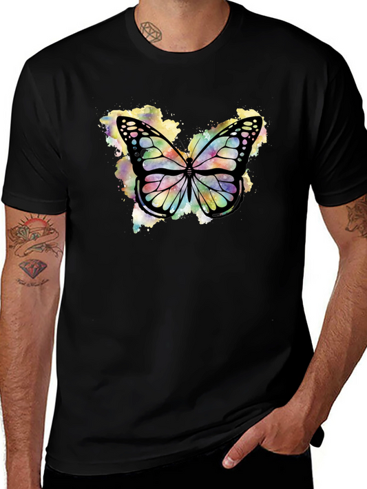 Watercolor Butterfly Graphic Tee - Black