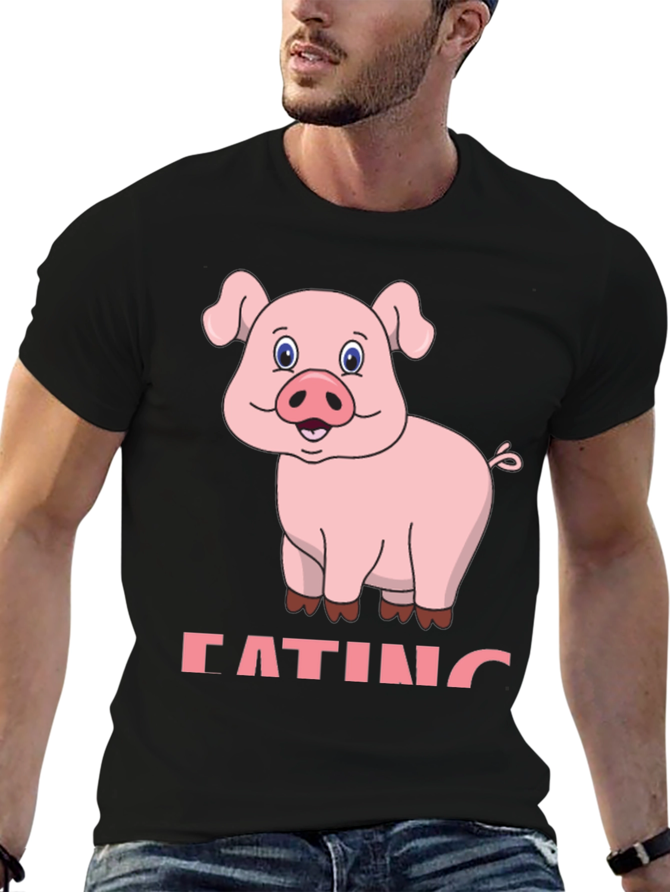 Funny Pig Eating Cartoon Graphic T-Shirt