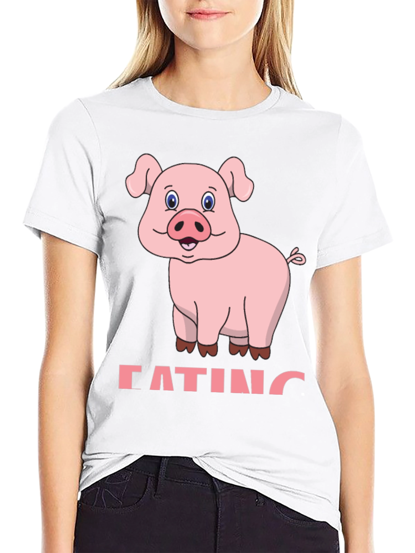Funny Pig Eating Cartoon Graphic T-Shirt