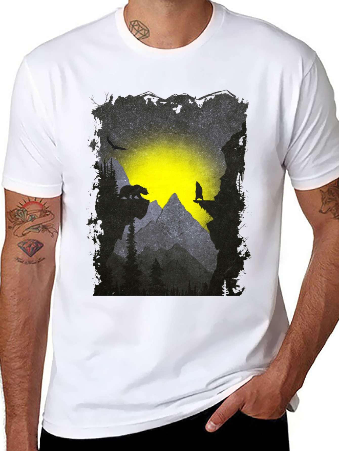 Mountain Bear and Wolf Graphic Tee