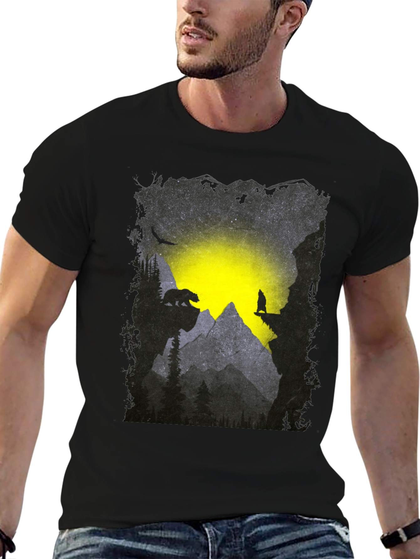 Mountain Bear and Wolf Graphic Tee