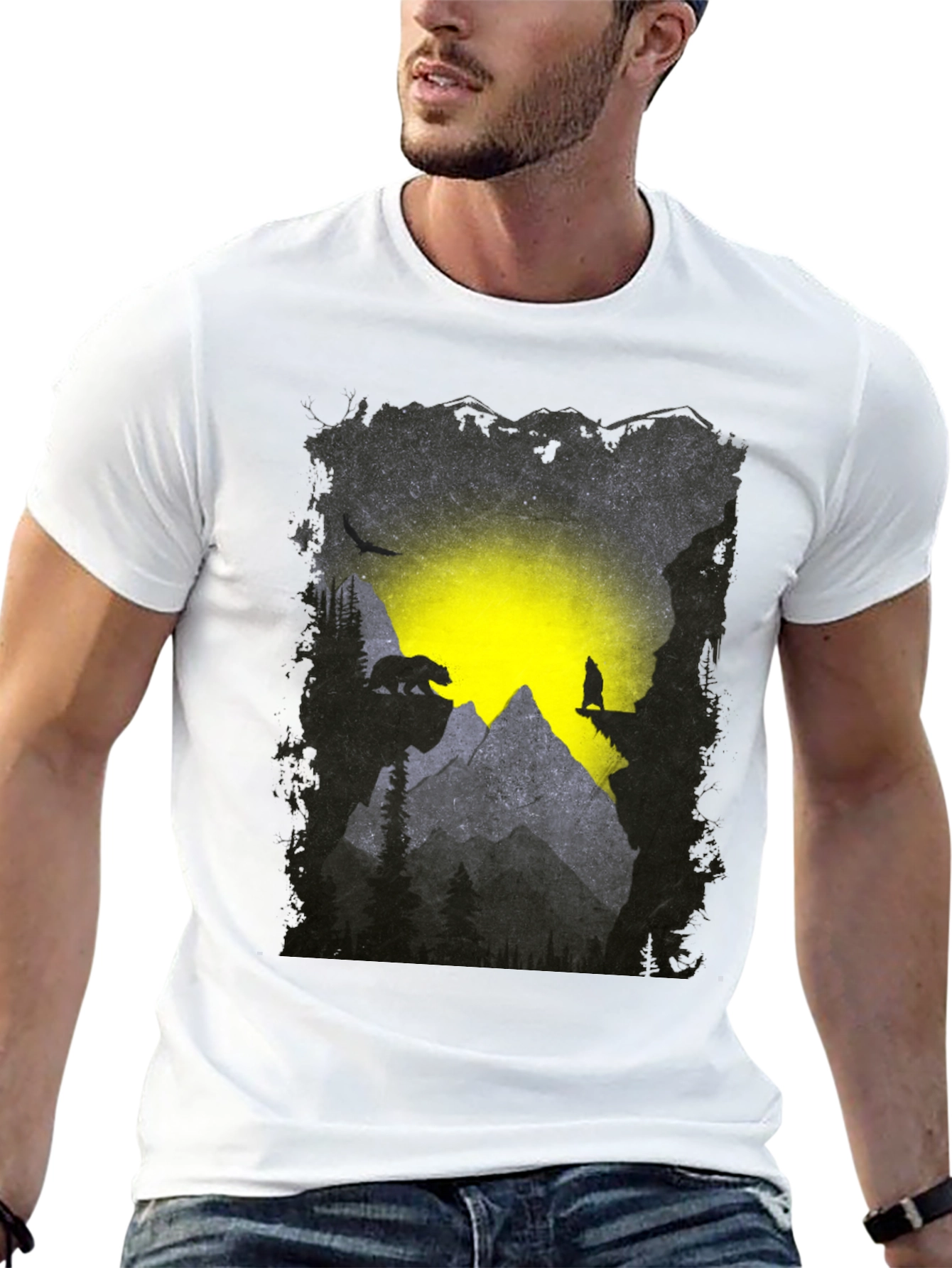 Mountain Bear and Wolf Graphic Tee