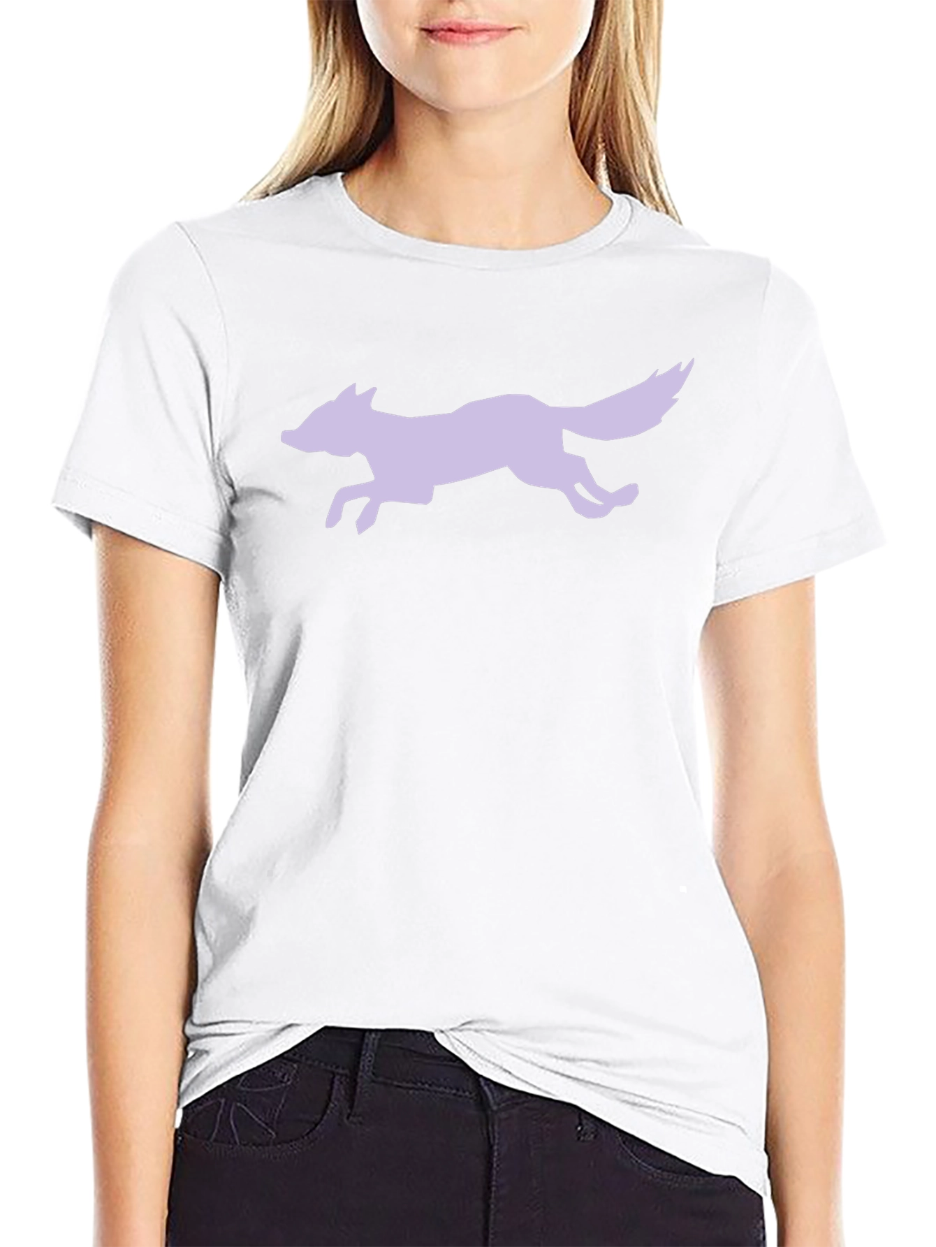 Black T-Shirt with Lilac Running Fox Design