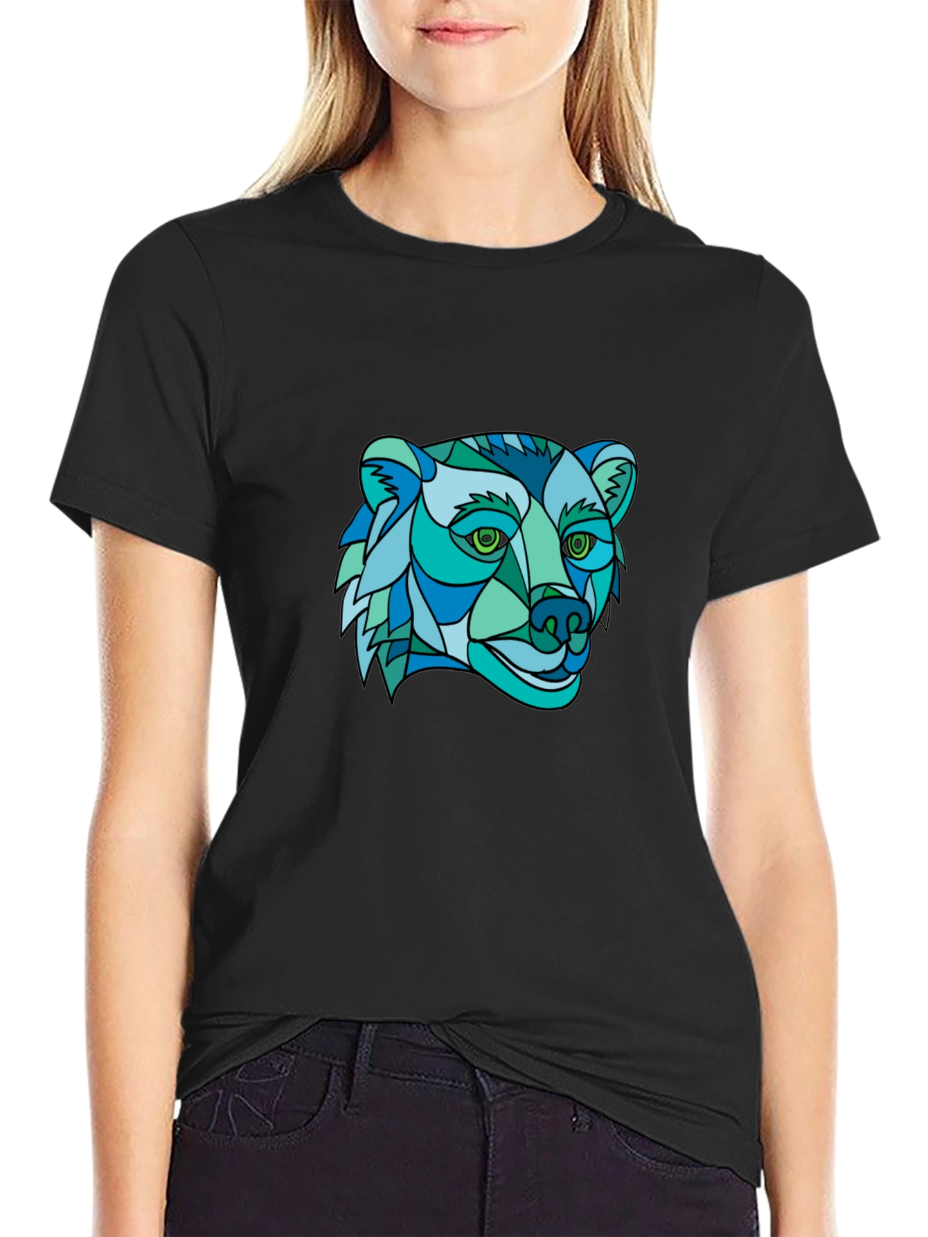 Geometric Bear Graphic Tee - Stylish Mens Black T-Shirt