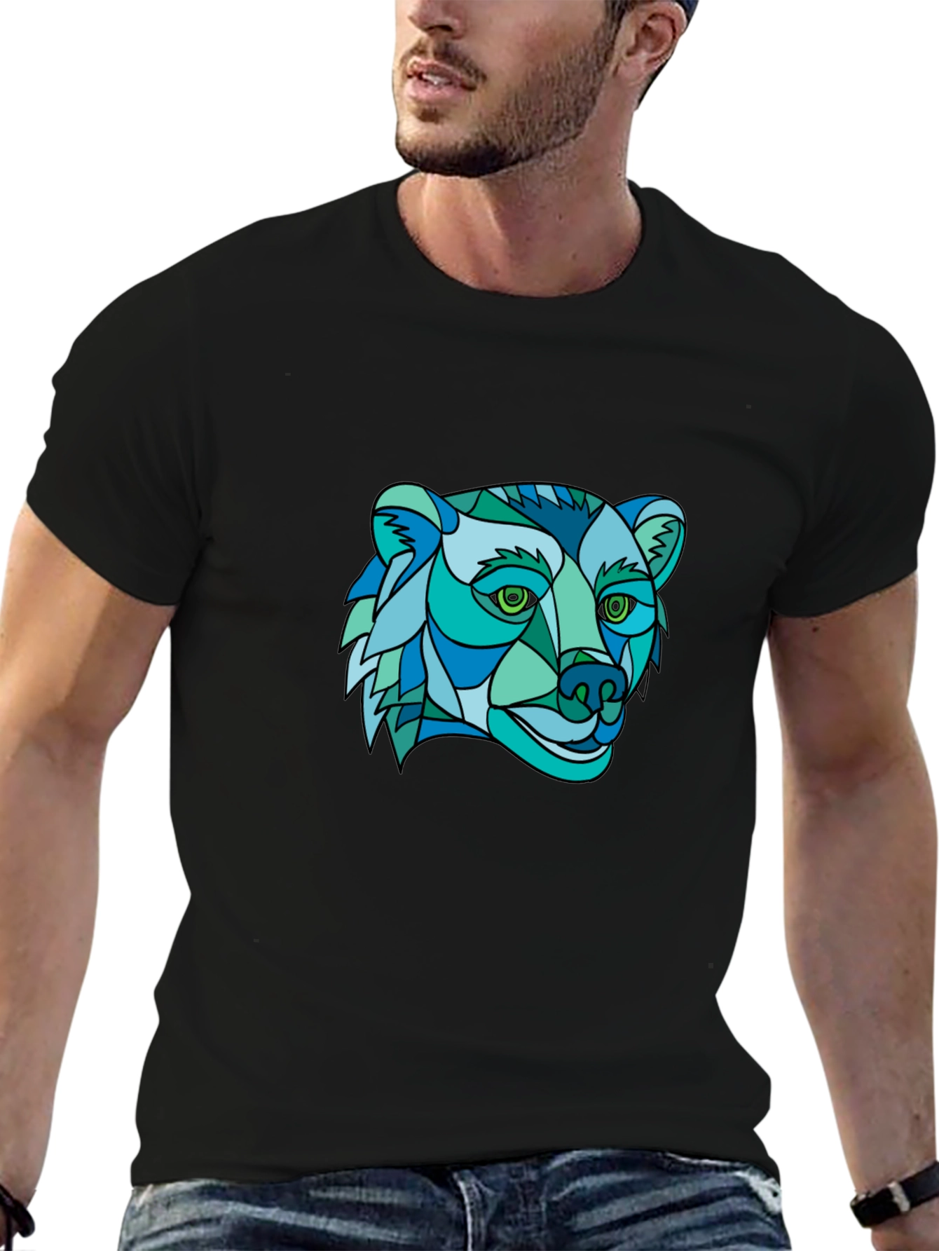 Geometric Bear Graphic Tee - Stylish Mens Black T-Shirt