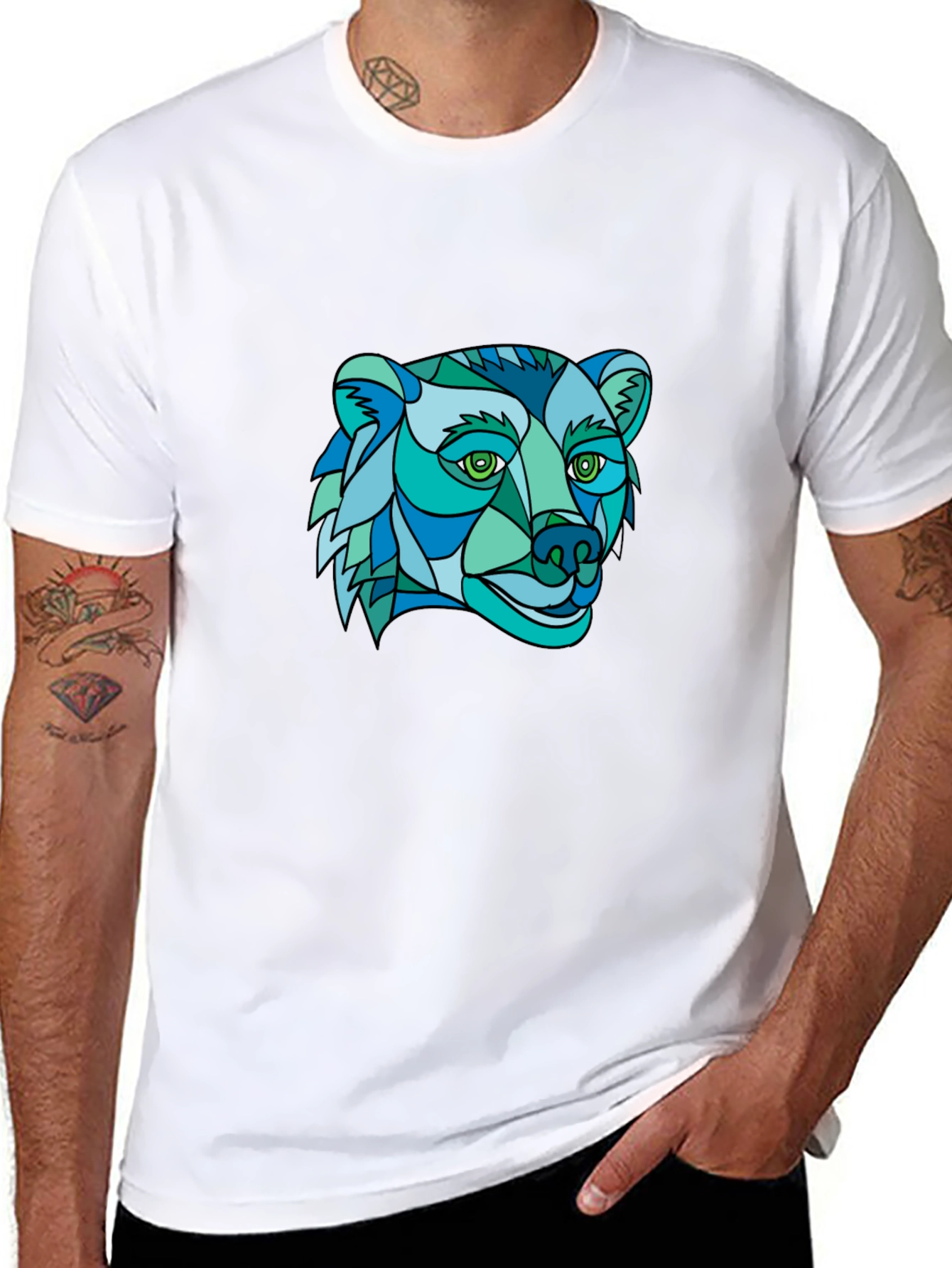 Geometric Bear Graphic Tee - Stylish Mens Black T-Shirt