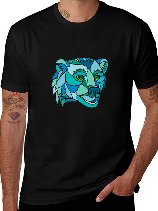 Geometric Bear Graphic Tee - Stylish Mens Black T-Shirt