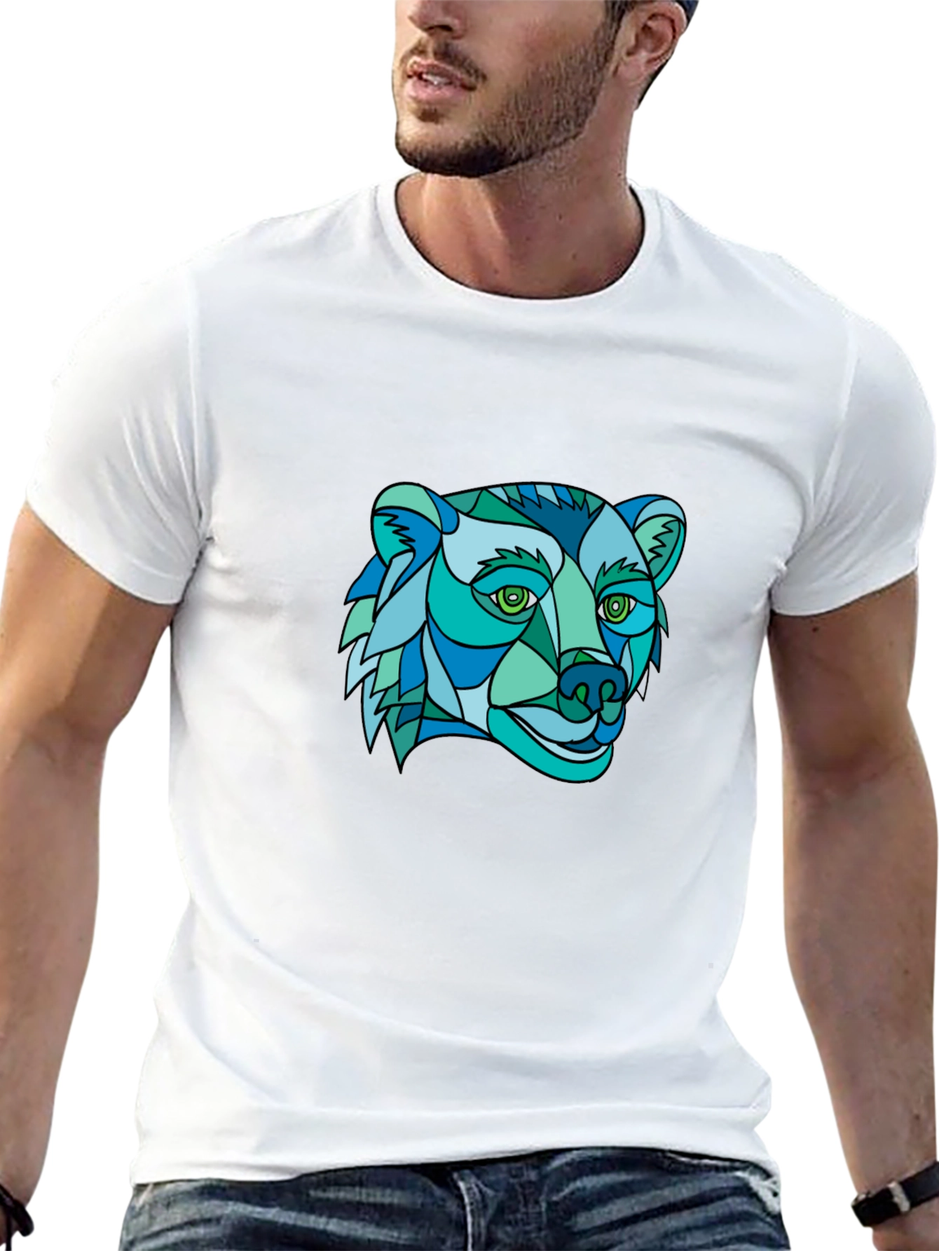 Geometric Bear Graphic Tee - Stylish Mens Black T-Shirt
