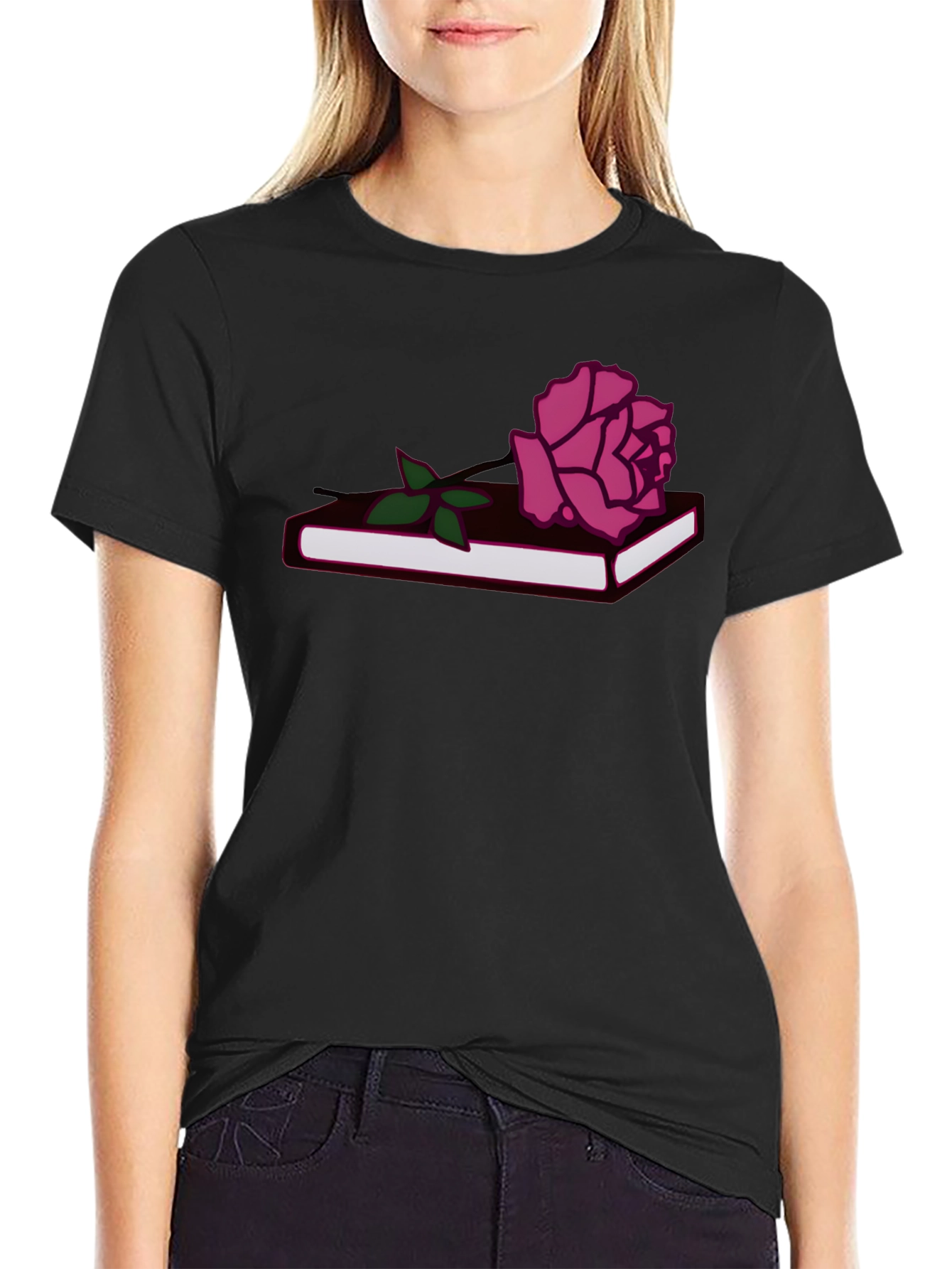 Rose on Book Graphic Tee - Stylish Comfort