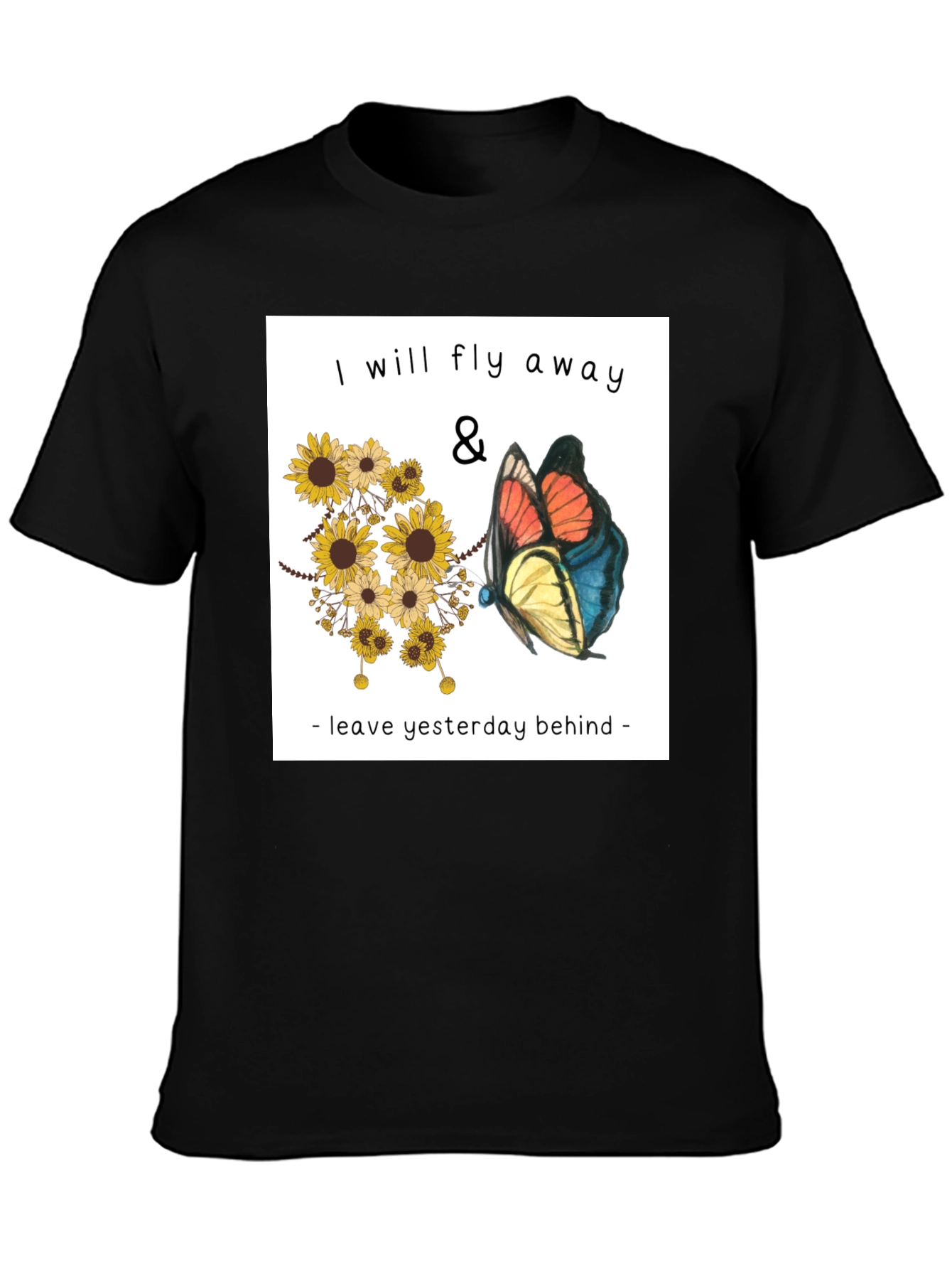 Fly Away Graphic Tee - Sunflowers & Butterfly