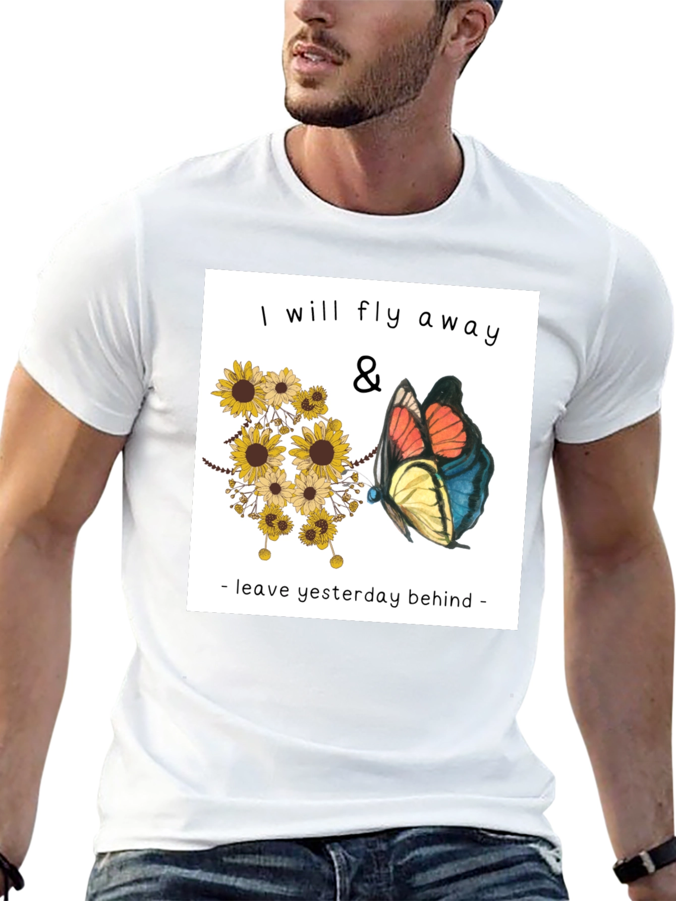Fly Away Graphic Tee - Sunflowers & Butterfly