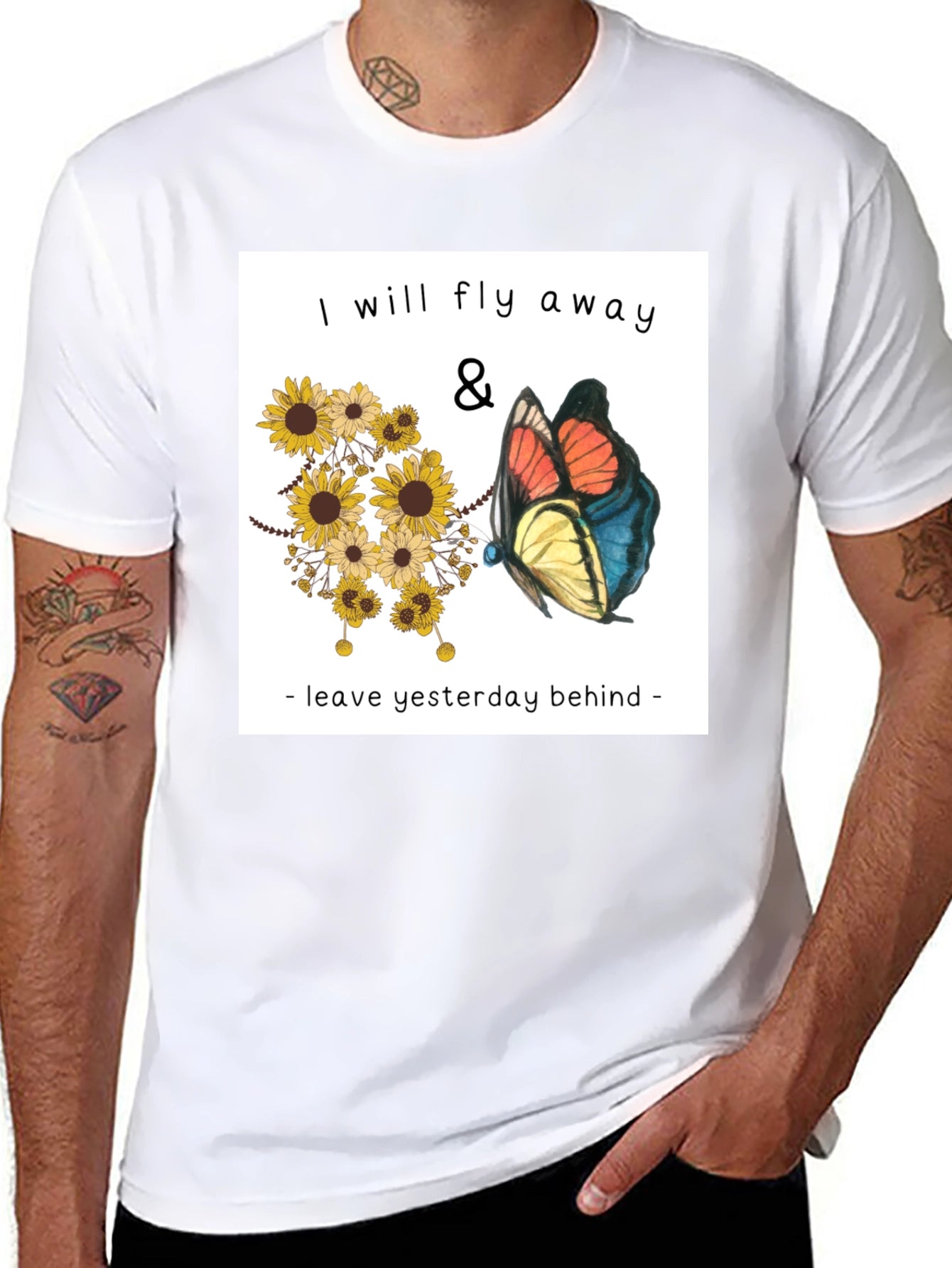Fly Away Graphic Tee - Sunflowers & Butterfly