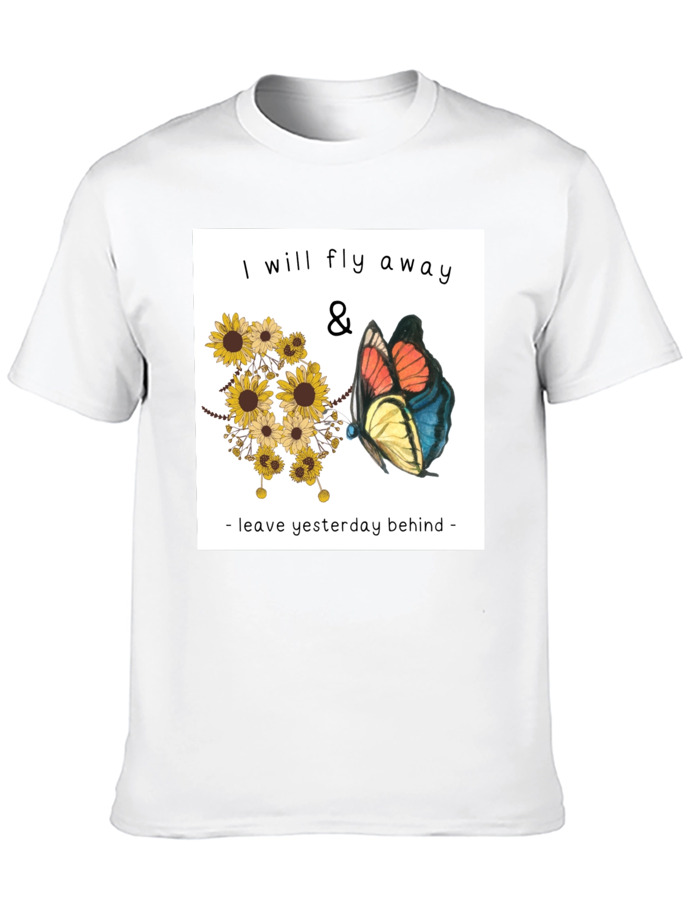 Fly Away Graphic Tee - Sunflowers & Butterfly