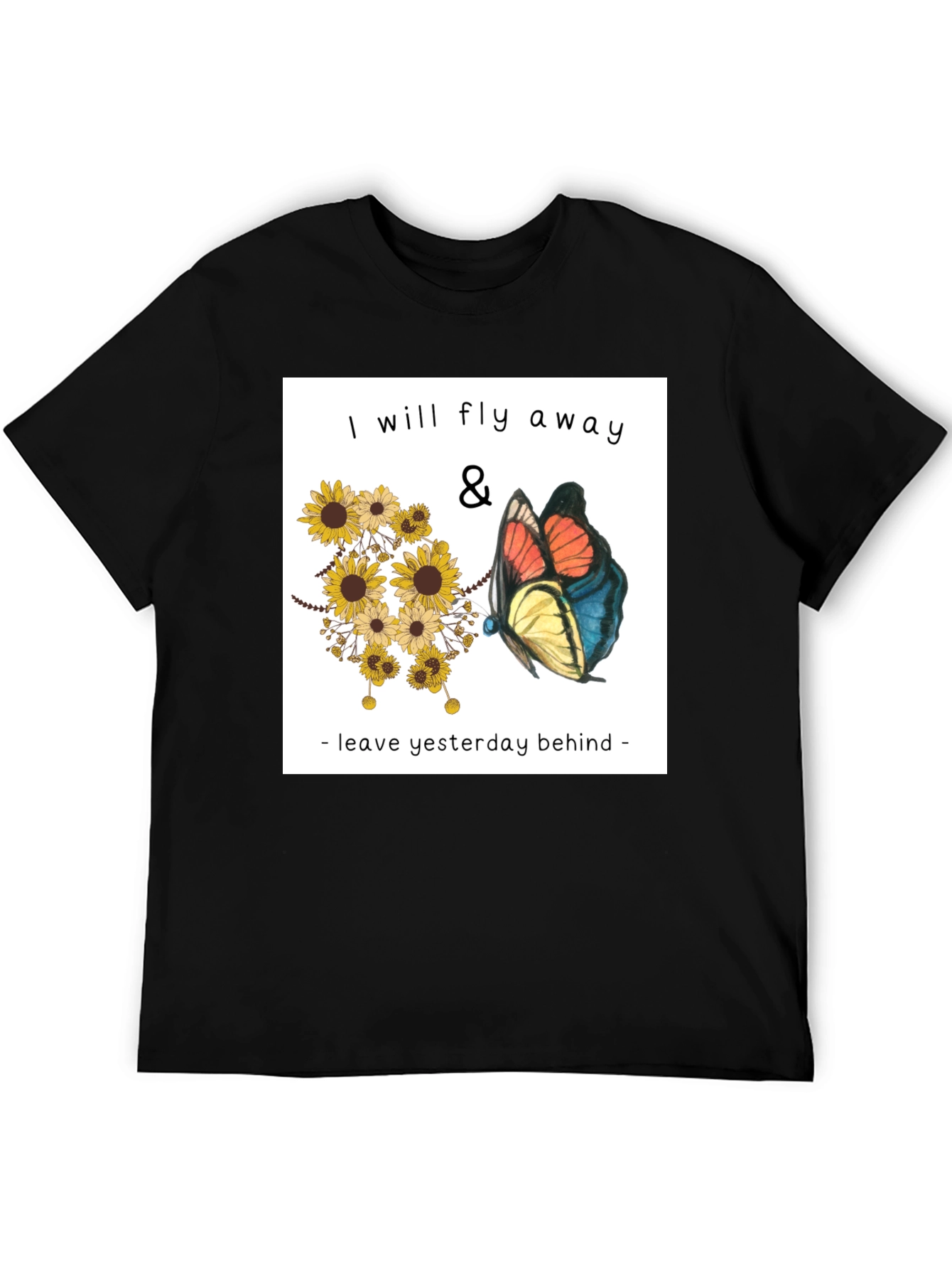 Fly Away Graphic Tee - Sunflowers & Butterfly