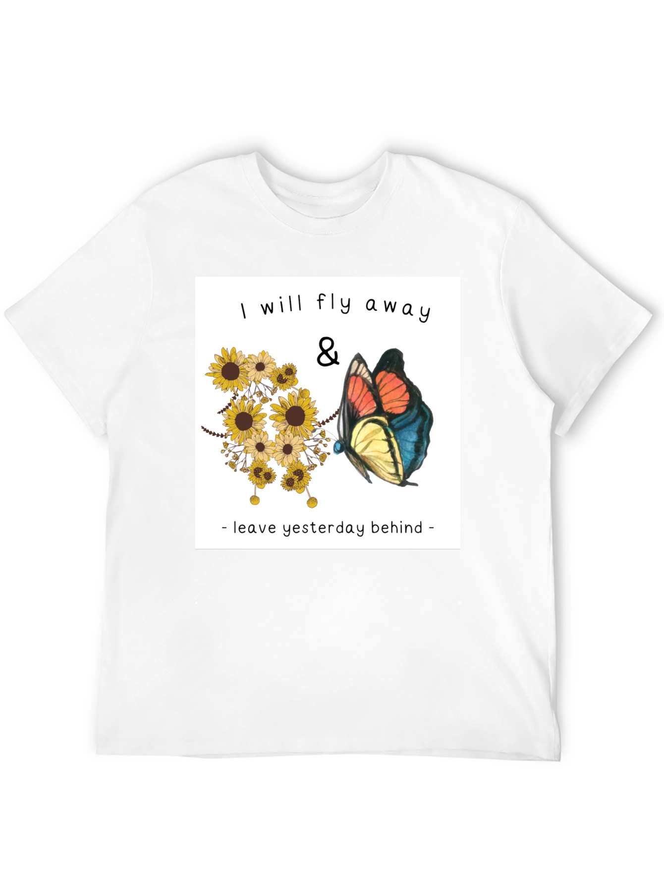 Fly Away Graphic Tee - Sunflowers & Butterfly