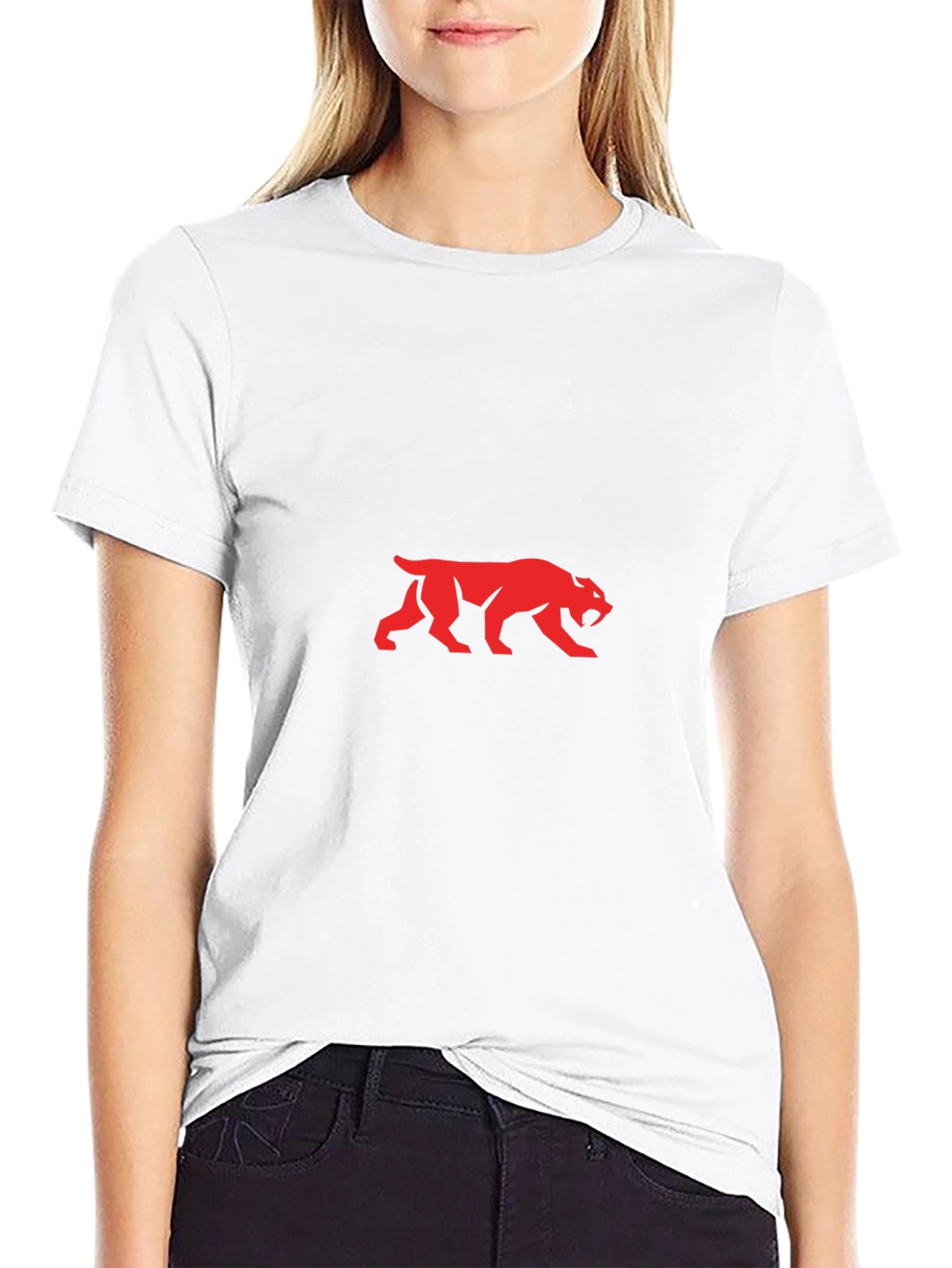 Red Saber-Toothed Cat Graphic Black T-Shirt