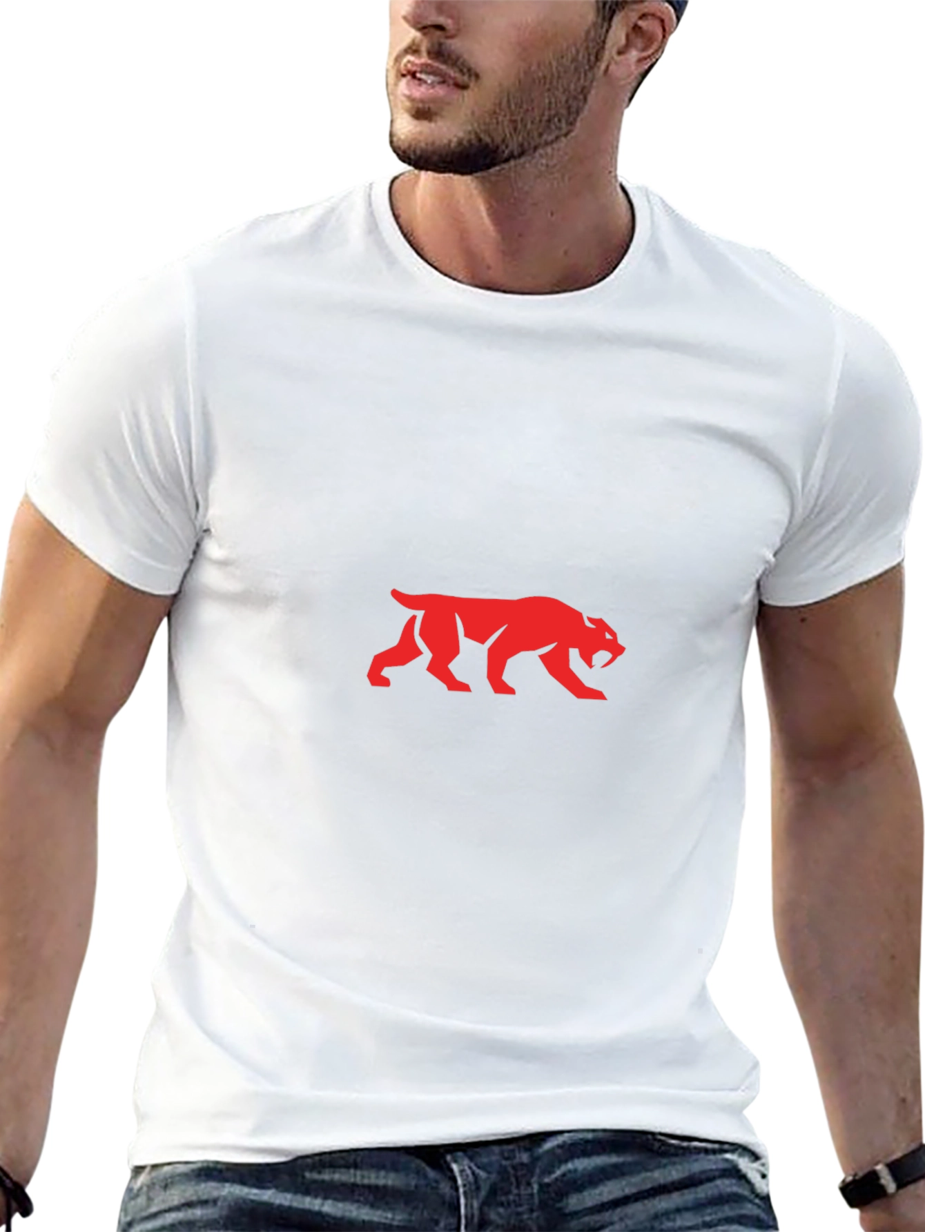 Red Saber-Toothed Cat Graphic Black T-Shirt