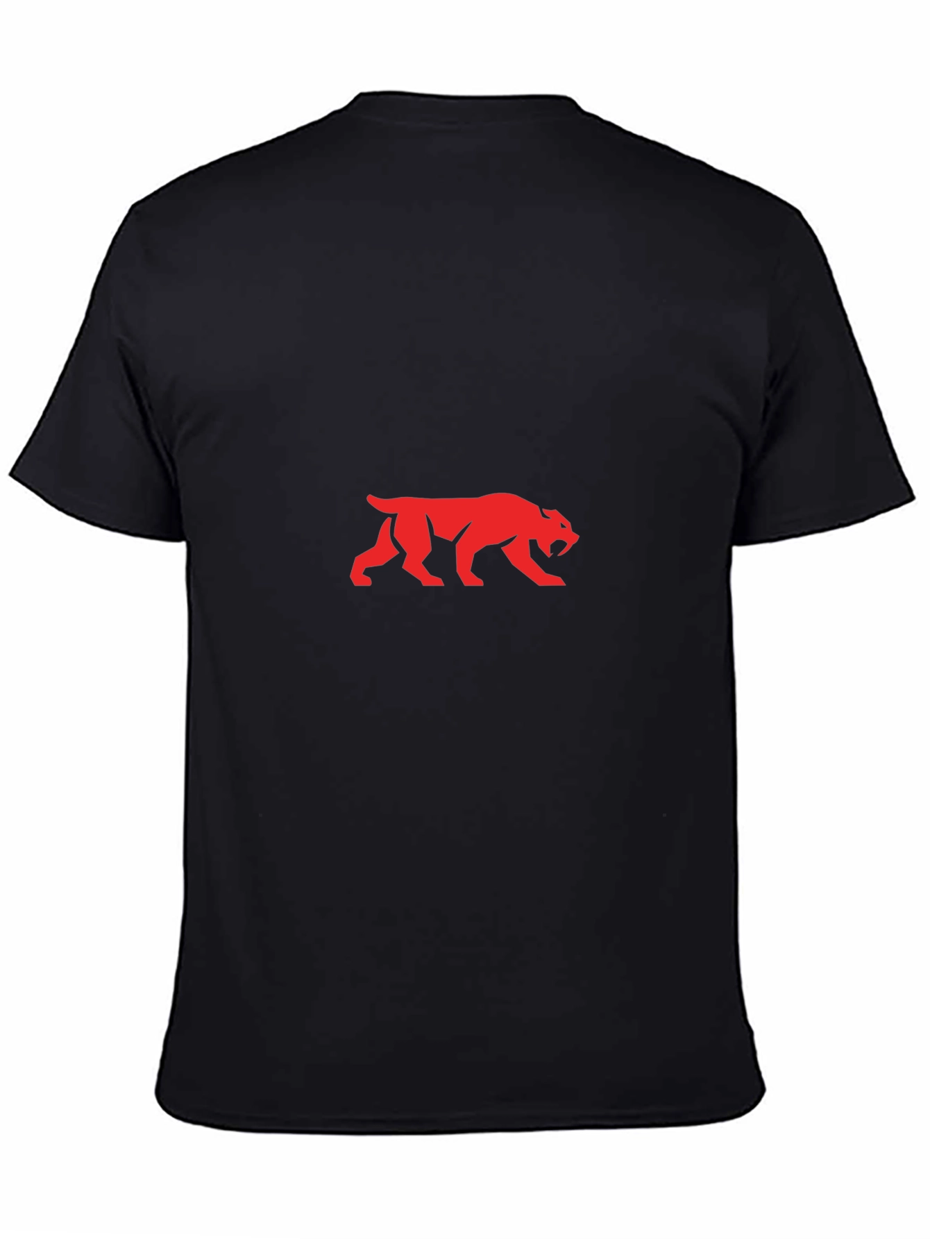 Red Saber-Toothed Cat Graphic Black T-Shirt
