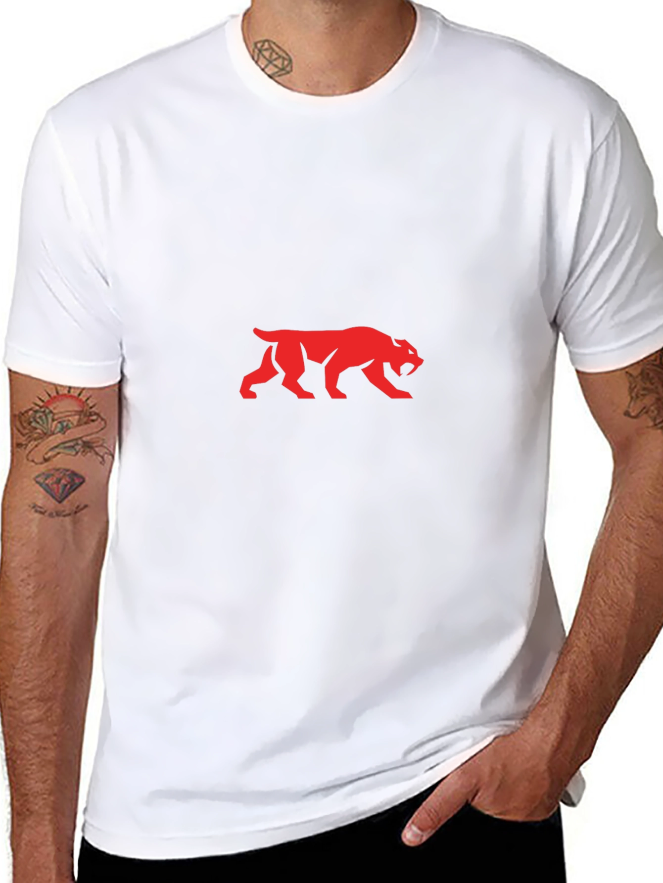 Red Saber-Toothed Cat Graphic Black T-Shirt