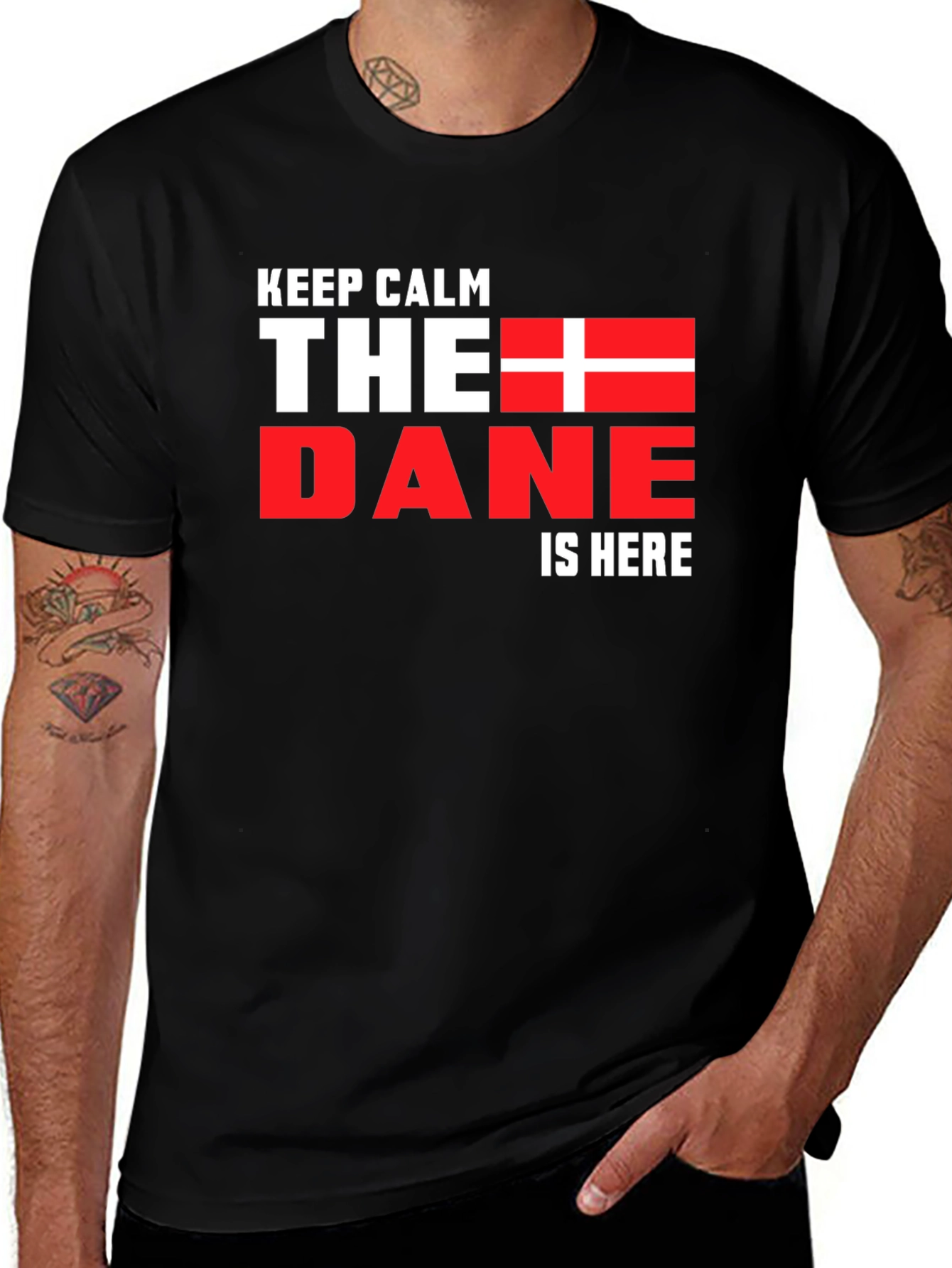 Keep Calm The Dane is Here Black T-Shirt