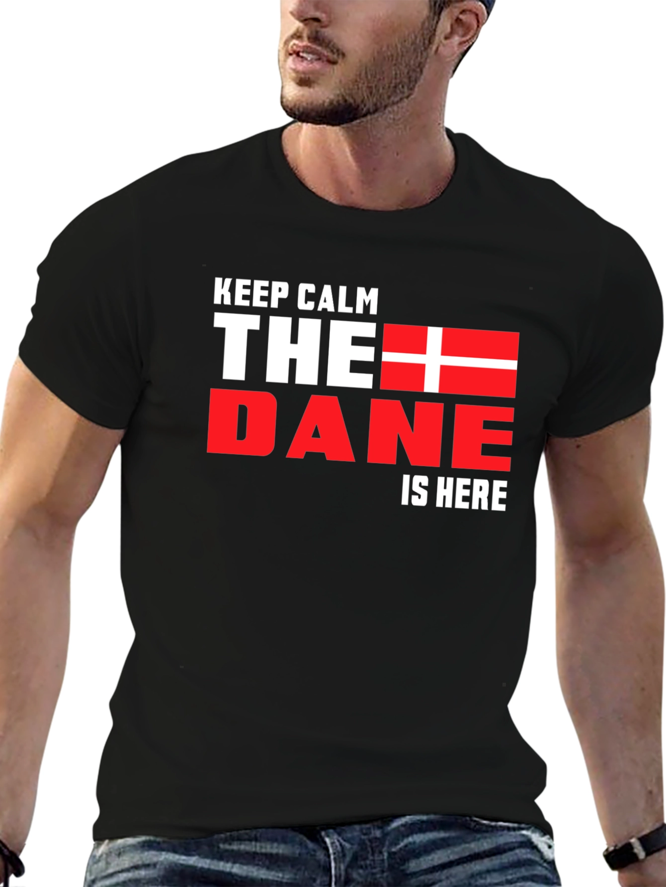 Keep Calm The Dane is Here Black T-Shirt