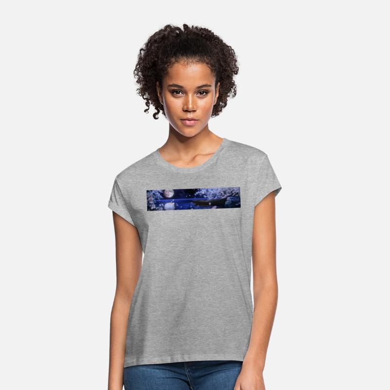 Cherry blossoms at night, moon, boats on the pond