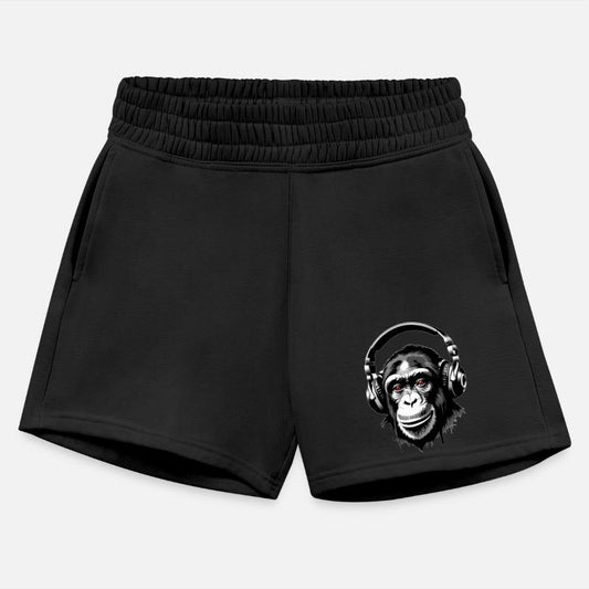 Chimpanzee wearing a headphones