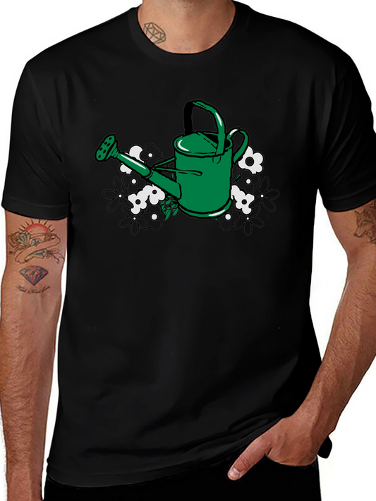 Gardening T-Shirt: Green Watering Can & Floral Design