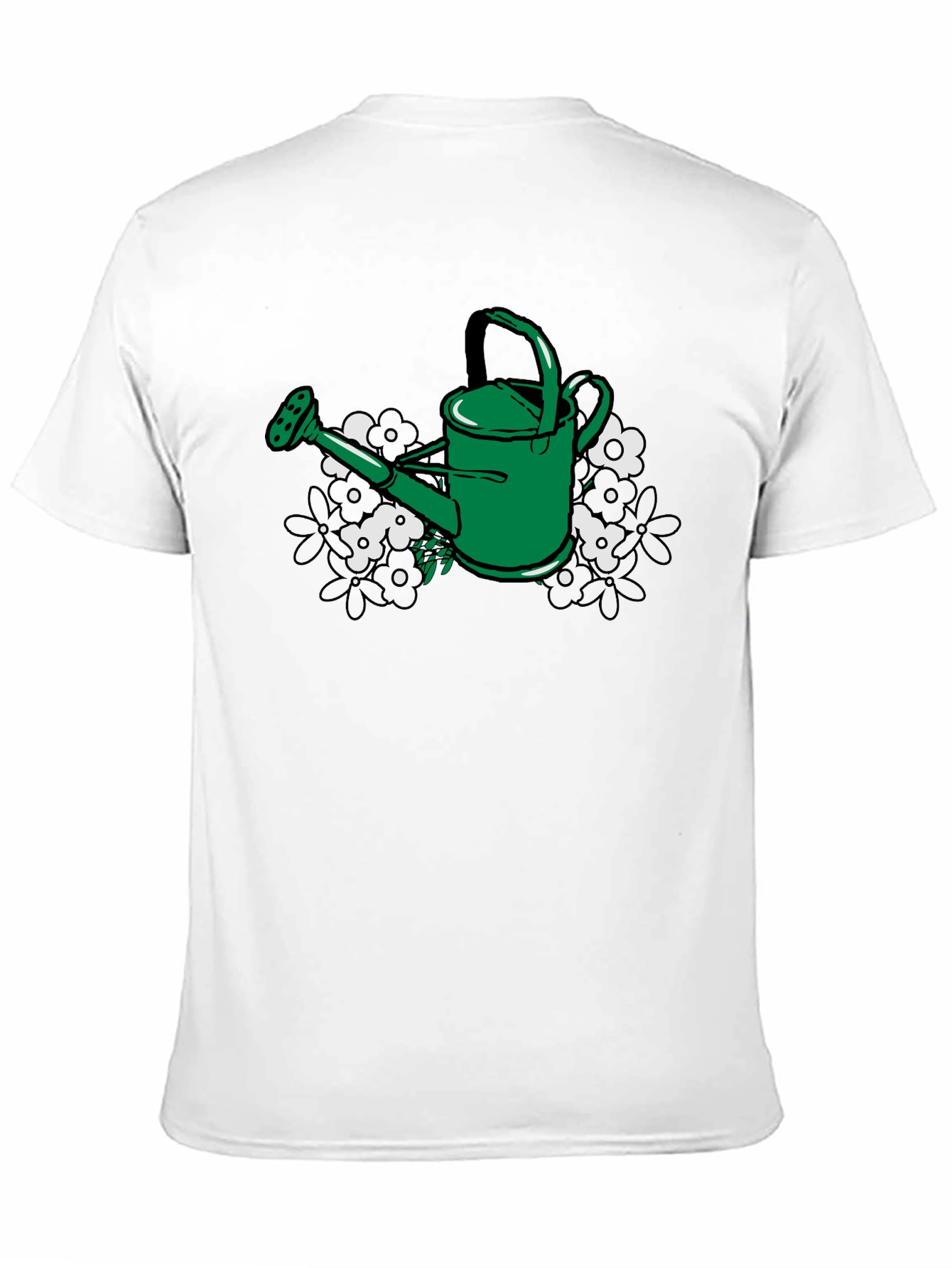 Gardening T-Shirt: Green Watering Can & Floral Design