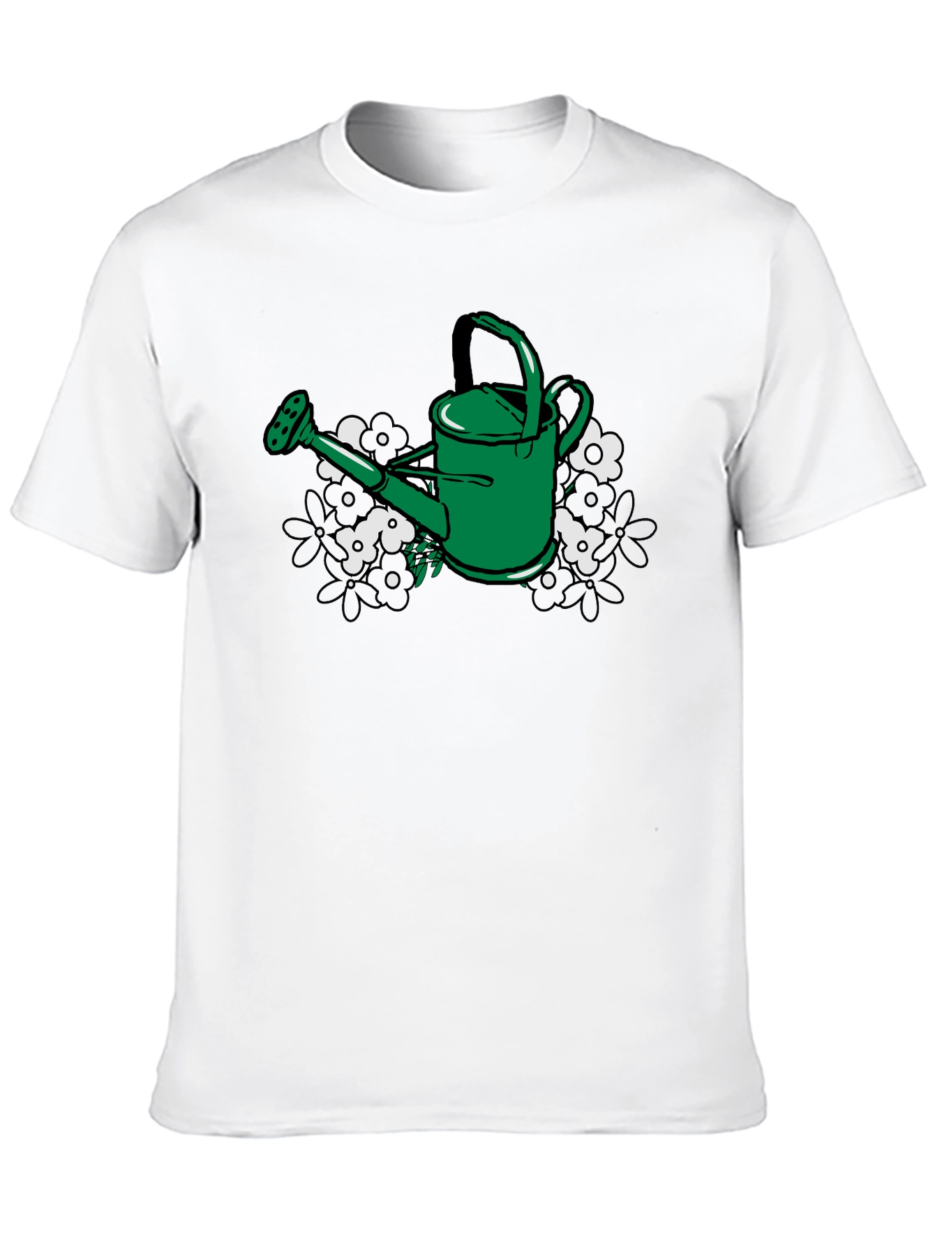 Gardening T-Shirt: Green Watering Can & Floral Design