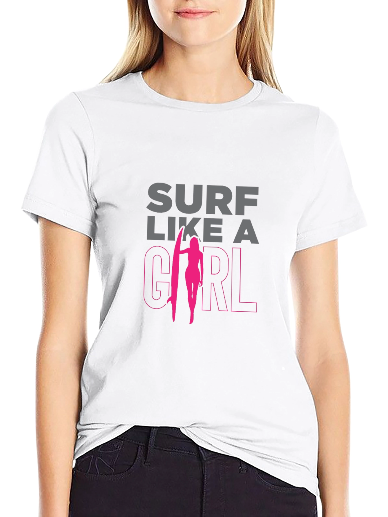 Surf Like A Girl T-Shirt - Black Graphic Tee