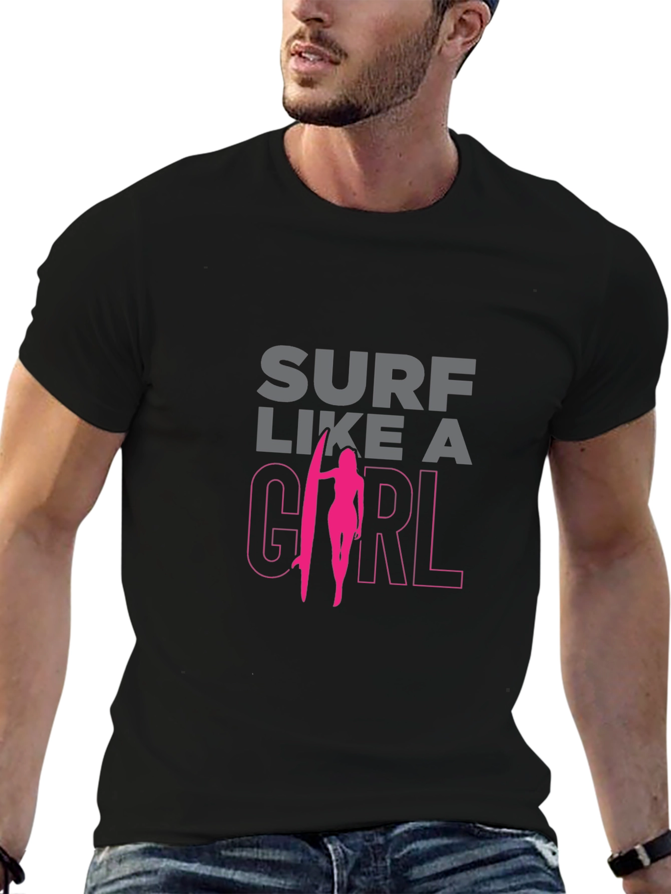 Surf Like A Girl T-Shirt - Black Graphic Tee
