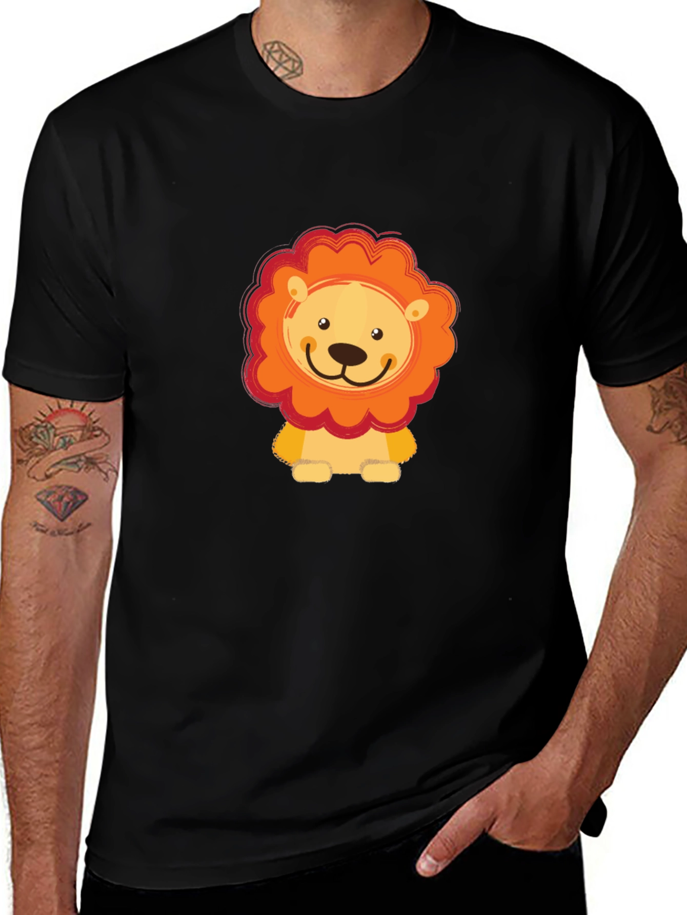 Cute Lion Graphic Black T-Shirt