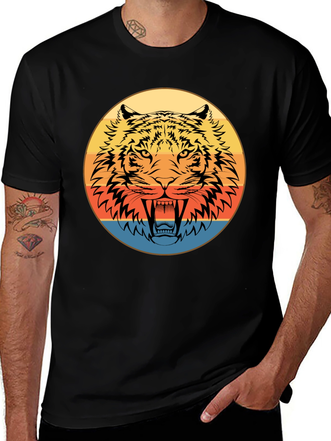 Retro Tiger Graphic Black T-Shirt