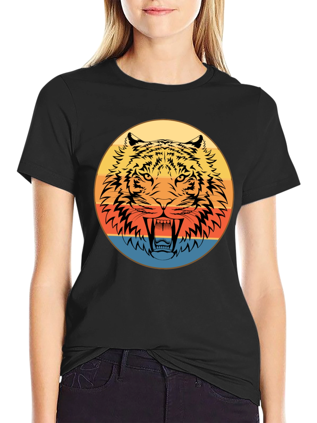 Retro Tiger Graphic Black T-Shirt