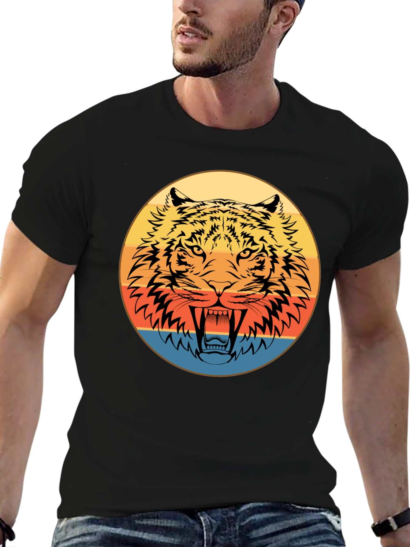 Retro Tiger Graphic Black T-Shirt