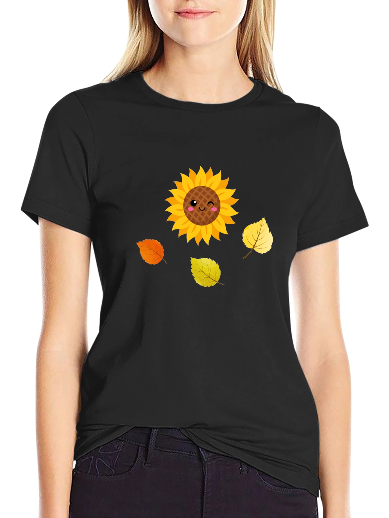 Cute Sunflower Graphic Tee - Black